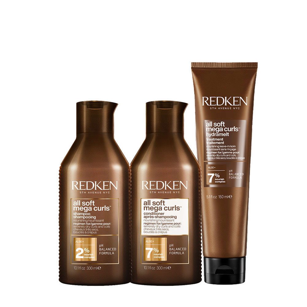 Redken Haarpflege-Set Redken All Soft Mega Curls 3er-Set Shampoo + Conditioner + Leave-In, 3-tlg., Friseurprodukt, reichhaltig