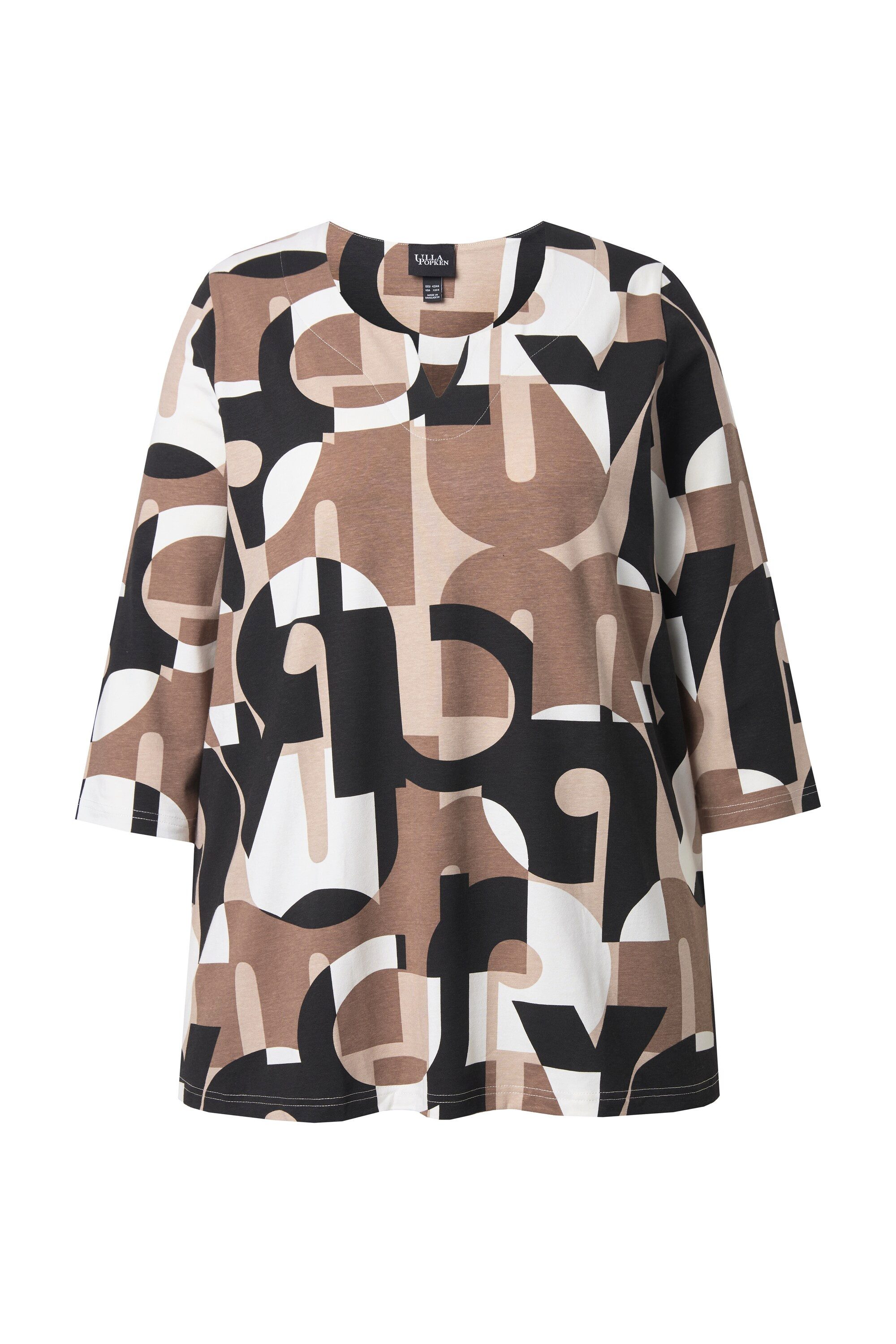 Ulla Popken T-Shirt Shirt Buchstaben Tunika-Ausschnitt 3/4-Arm günstig online kaufen