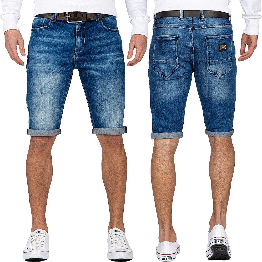 Cipo & Baxx Jeansshorts Herren Regular Fit Kurze Hose Stonewashed BA-CK184 5-Pocket-Style mit markantem Metallpatch und Nieten – Bild 5 von 5