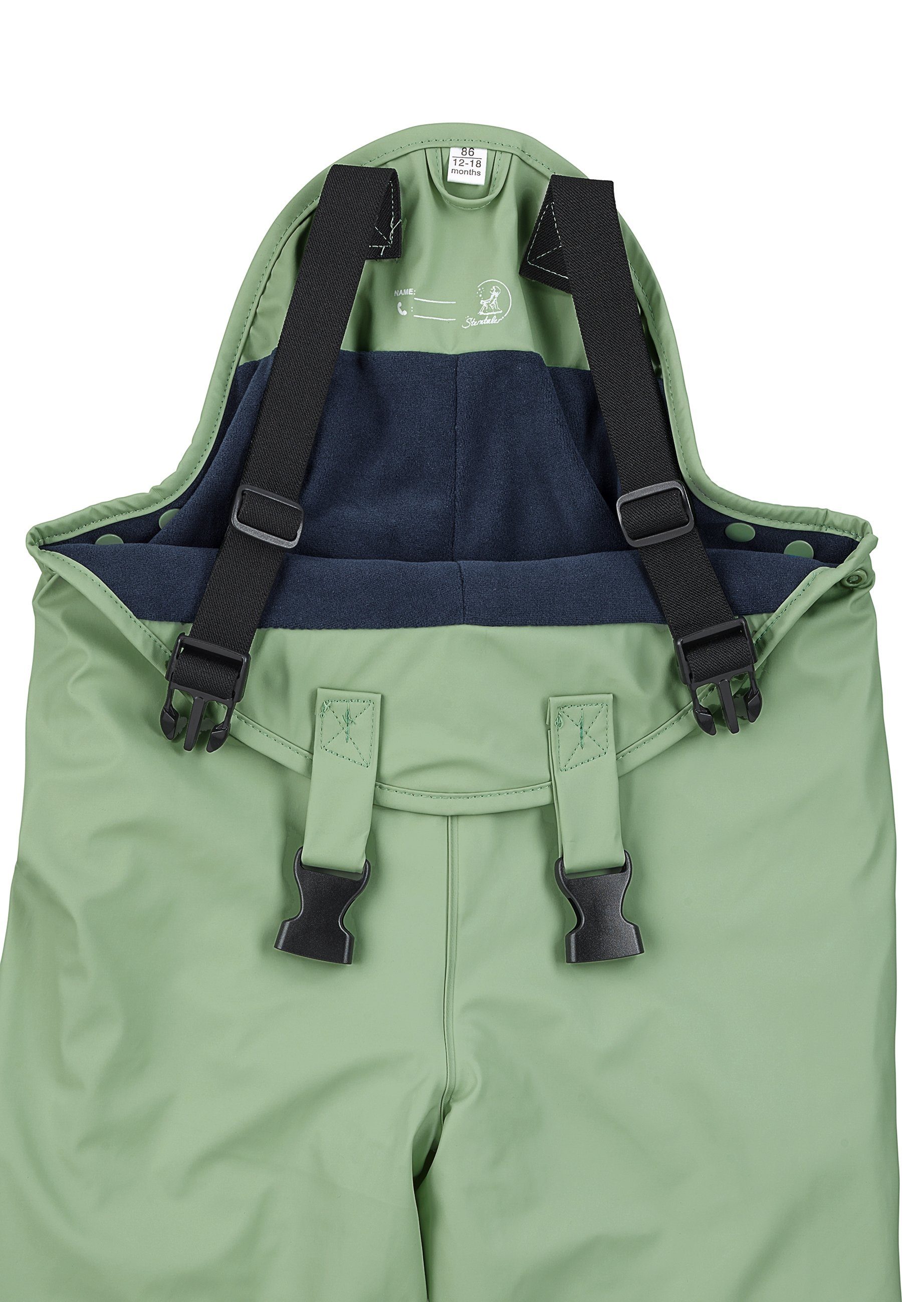 Sterntaler® Regenhose Regenhose gefüttert uni (1-tlg., Matschlatzhose mit Druckknöpfen, Regenträgerhose mit süßen Motiven) Regenhose Wasserdicht, Matschhose mit verstellbaren Trägern
