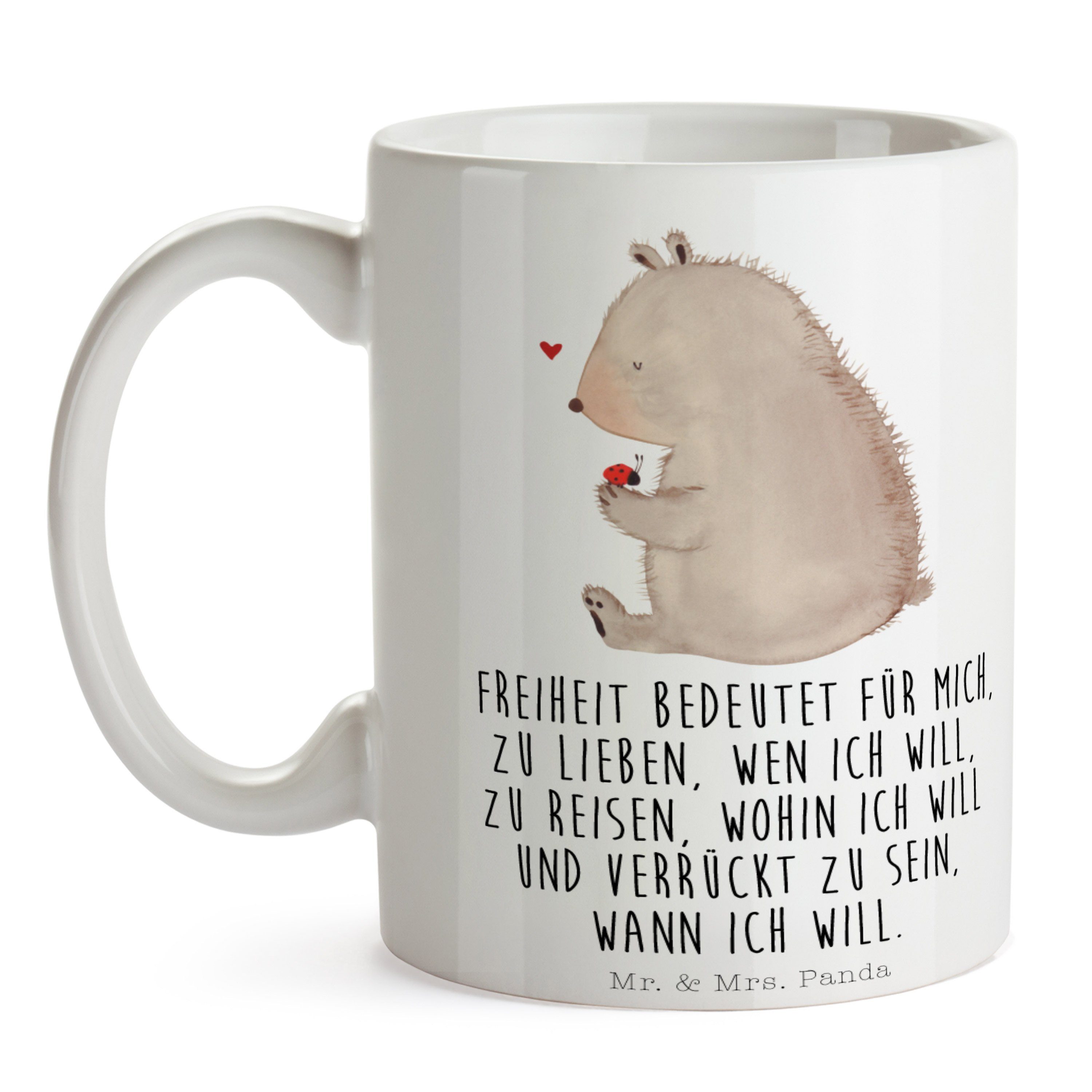 Kaff, Teddybär, Keramik & Weiß mit Tasse - Mrs. Geschenk - Bär Mr. Panda Geschenk, Tasse, Marienkäfer