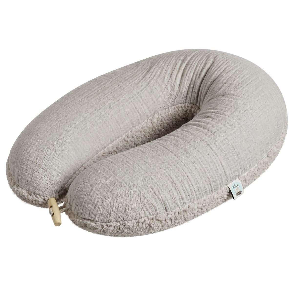 SEI Design Stillkissen Musselin GOTS & Teddyplüsch, Faserbällchen, IGR, Grau, 190x35, Schwangerschaftskissen mit Bezug, 1-tlg., Schwangerschaftskissen mit Bezug, Bezug Musselin Baumwolle