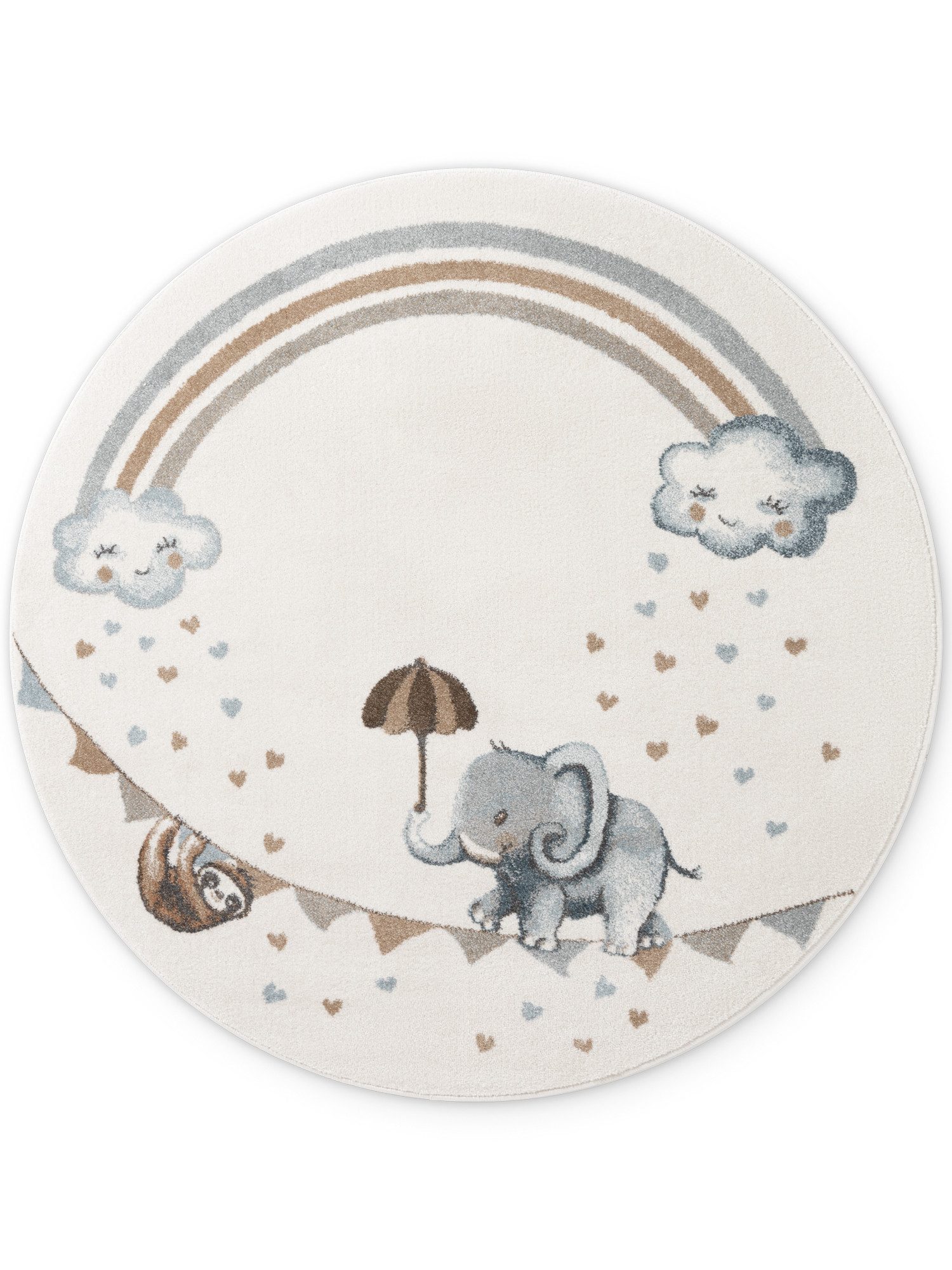 Villeroy & Boch Kinderteppich Walk like an Elephant Rainbow Teppich, rund, Höhe: 9 mm, Spielteppich weich, Kinderzimmer, Boho Kids Spielunterlage, Tieremotiv