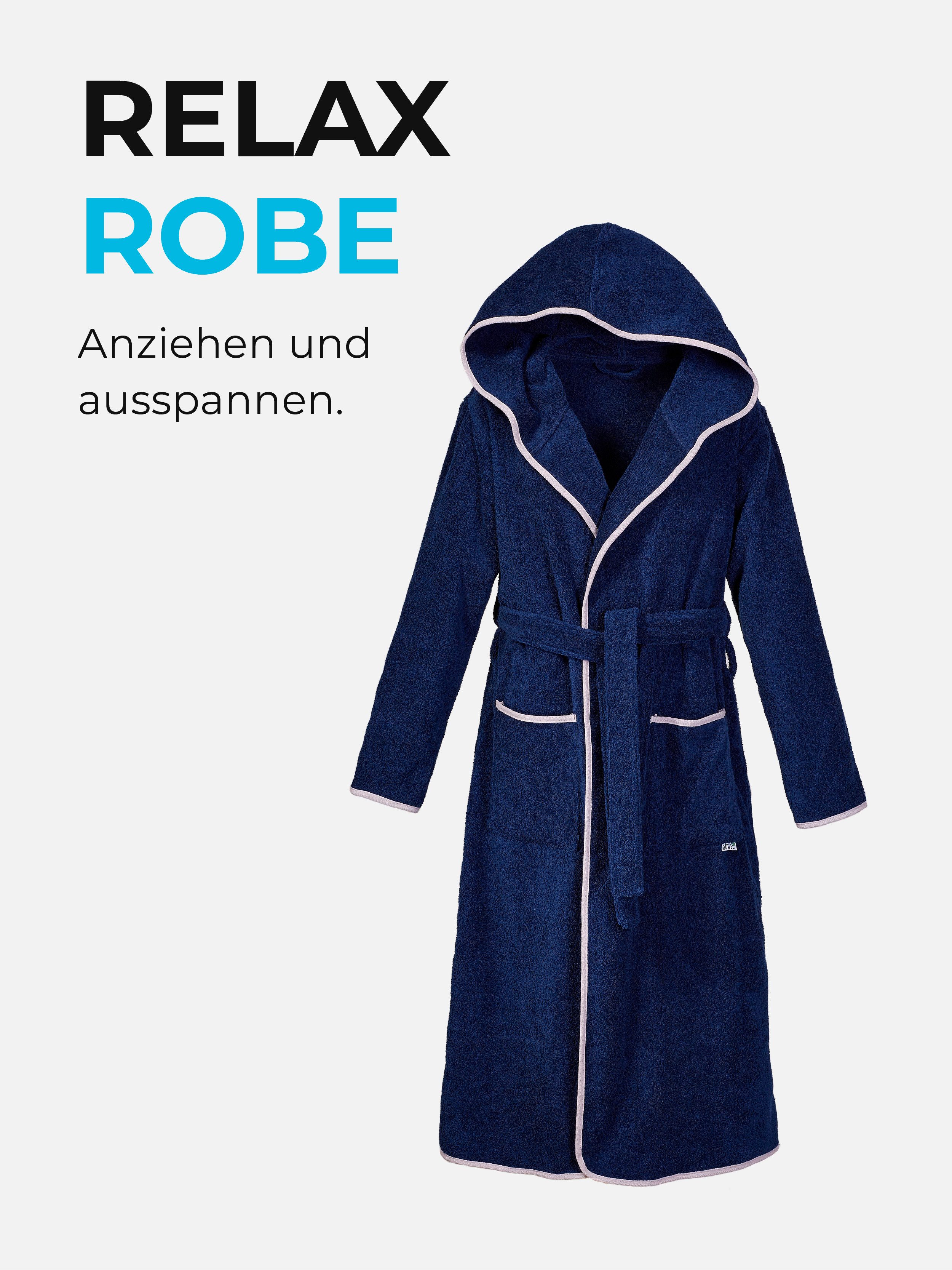 Sowel Unisex-Bademantel Relax Robe, Kapuze, 100% Bio-Baumwolle, Extra Lang mit Kapuze, Flauschig, Frottee