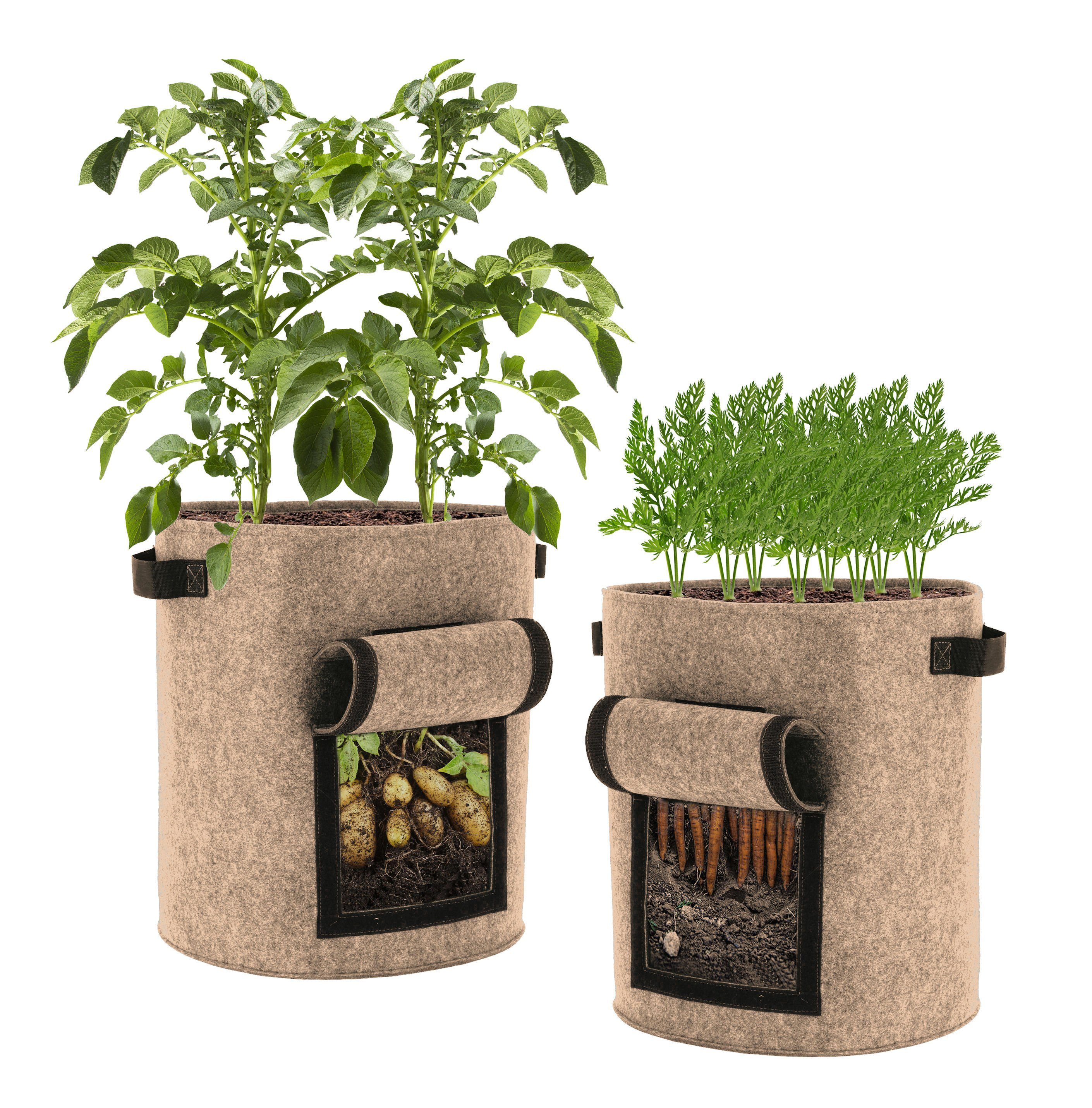 Spetebo Pflanzschale Kartoffel Pflanzsack beige - 2er Set / je 40 Liter (Set, 2 St., 2er-Set), Pflanzbeutel mit Griffen und Sichtfenster