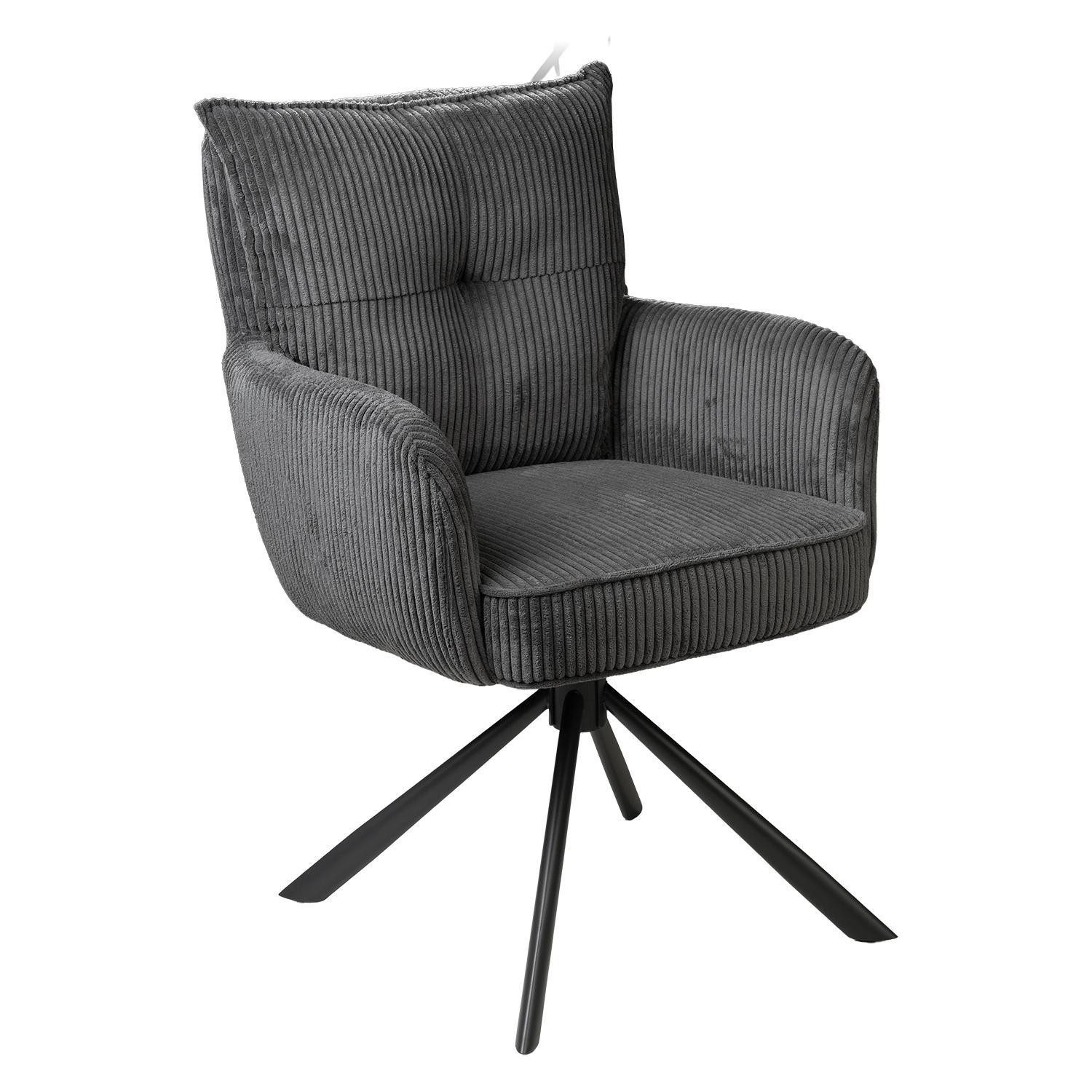 Home4You Polsterstuhl, Anthrazit, Cordoptik, Metallgestell, (1 St), 180 Grad Drehbar, Rückholfunktion, B 47 x H 51 x T 46 cm