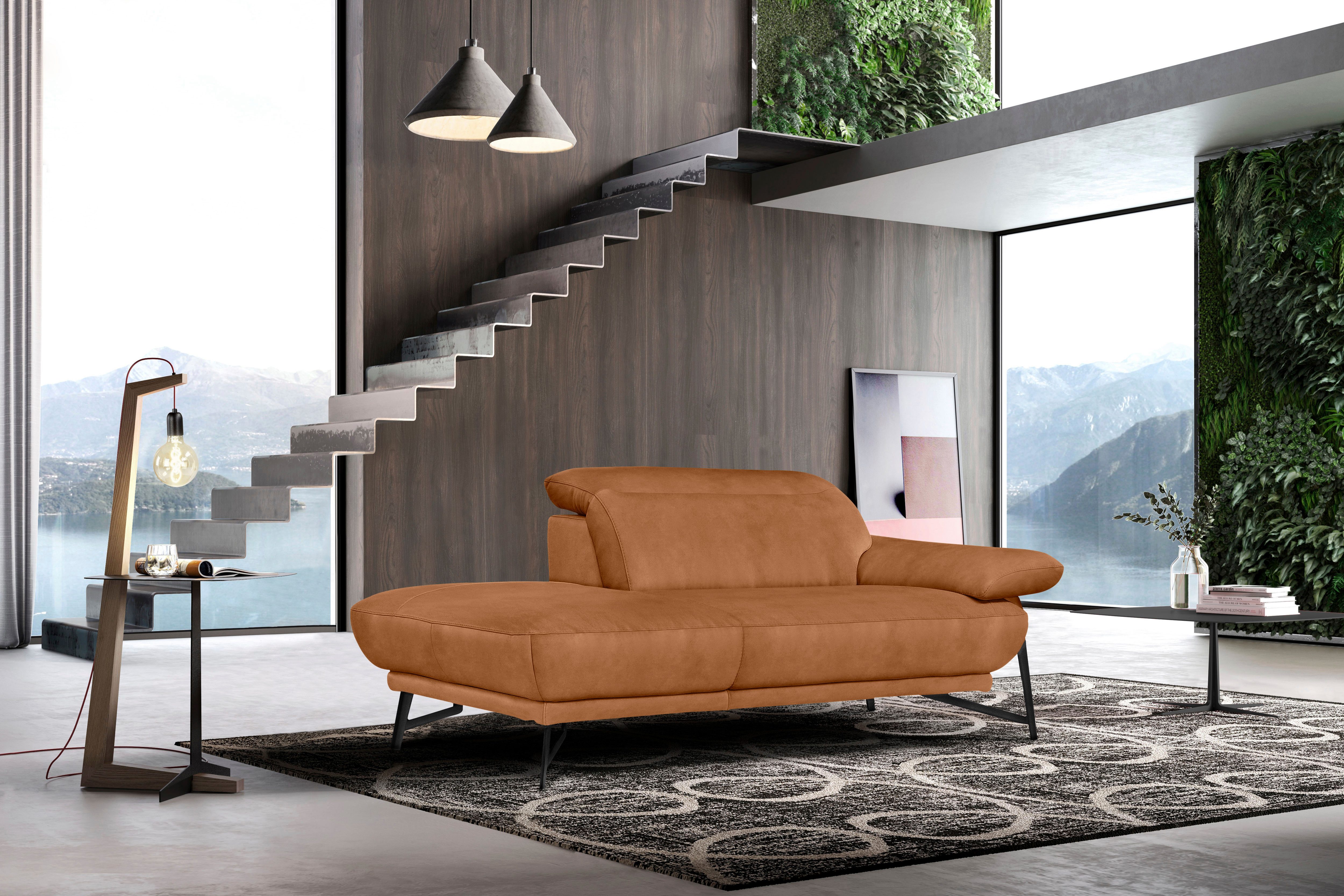 Egoitaliano Ottomane Anais, erstklassiges Designsofa, Breite 179 cm, Fußfarbe schattengrau, Kopfteil verstellbar, Luxus-Microfaser Lederoptik, brandy