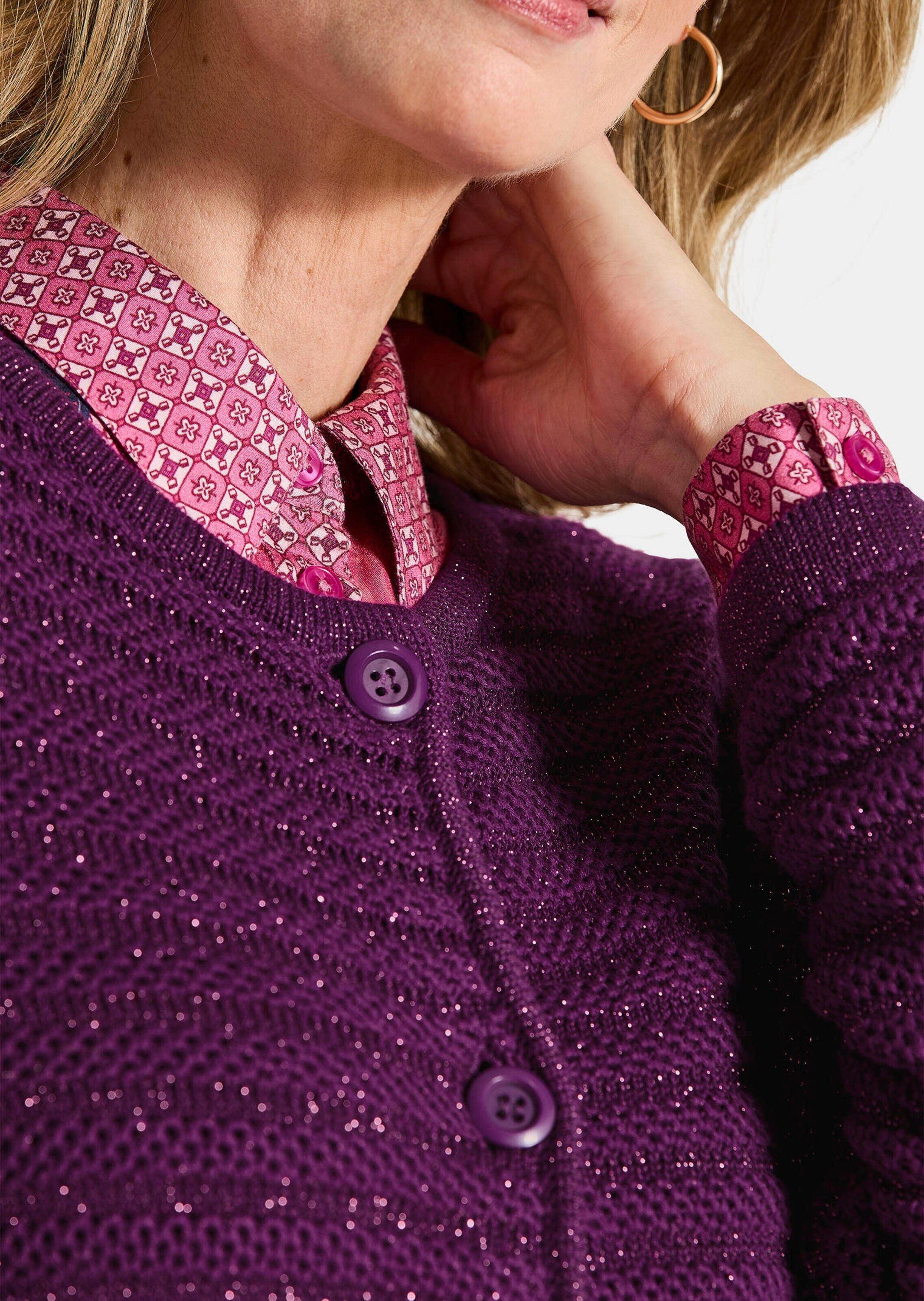 GOLDNER Strickjacke Elegante Strickjacke mit Lurex, Langarm Cardigan in Rippenstruktur mit Rundhals, tonigen Knöpfe, Glanzeffekt