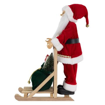 ECD Germany Weihnachtsmann Dekofigur Winterdekoration Santa Claus, Polyresin & Holz stehend auf Schlitten 30x20x50cm
