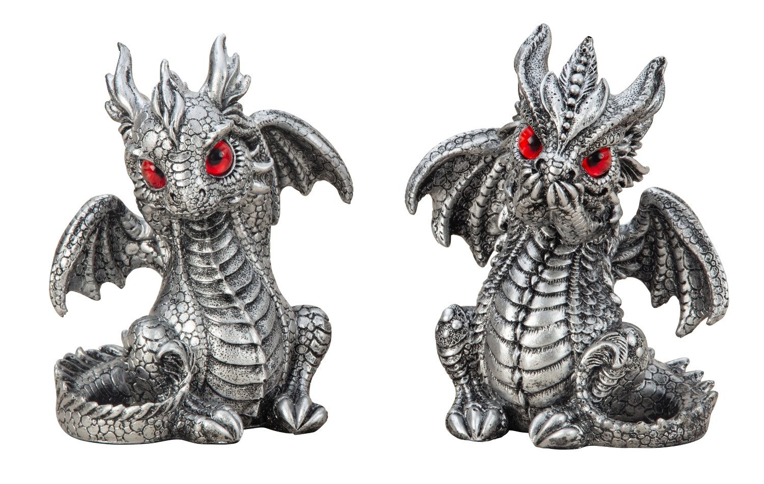 MF Fantasy-Figur Dekofigur Drachen Silber 2er Set Draco & Ignis Mystische Fantasy Deko (2 St)