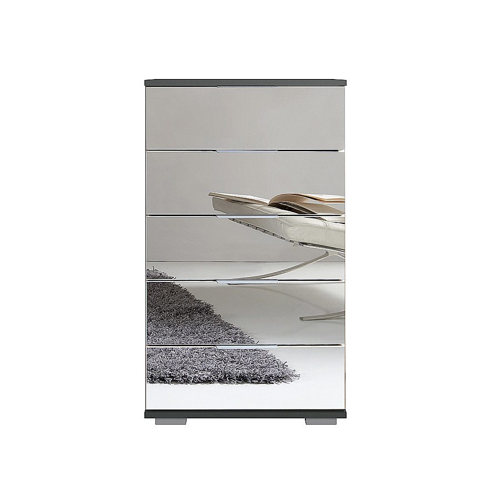 Lomadox Kommode ELSTRA-43, graphit mit Spiegelfront 49/102/41 cm