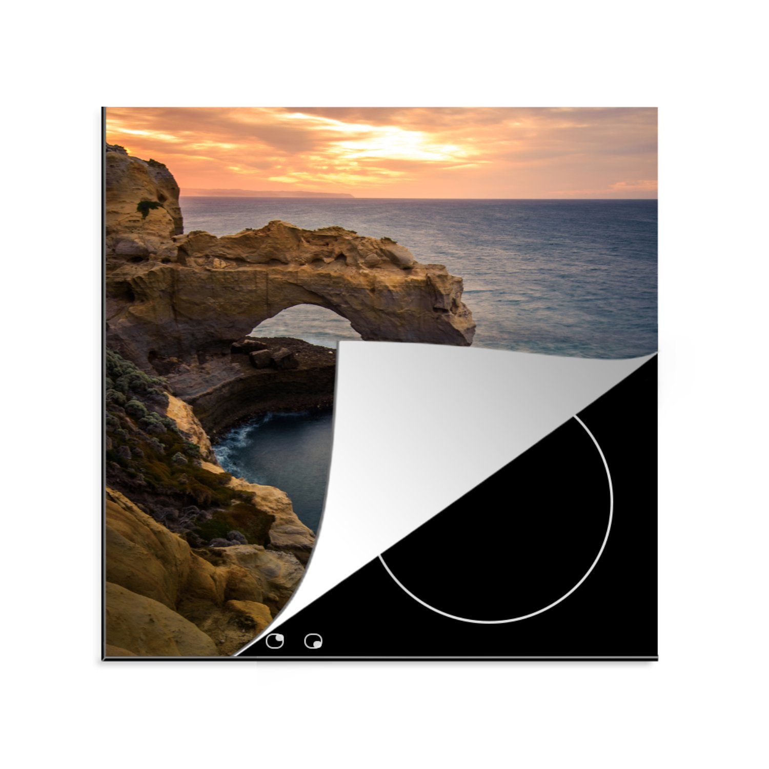 Arbeitsplatte Meer, Herdblende-/Abdeckplatte Sonne (1 für 78x78 - cm, - tlg), Australien küche Vinyl, Ceranfeldabdeckung, MuchoWow