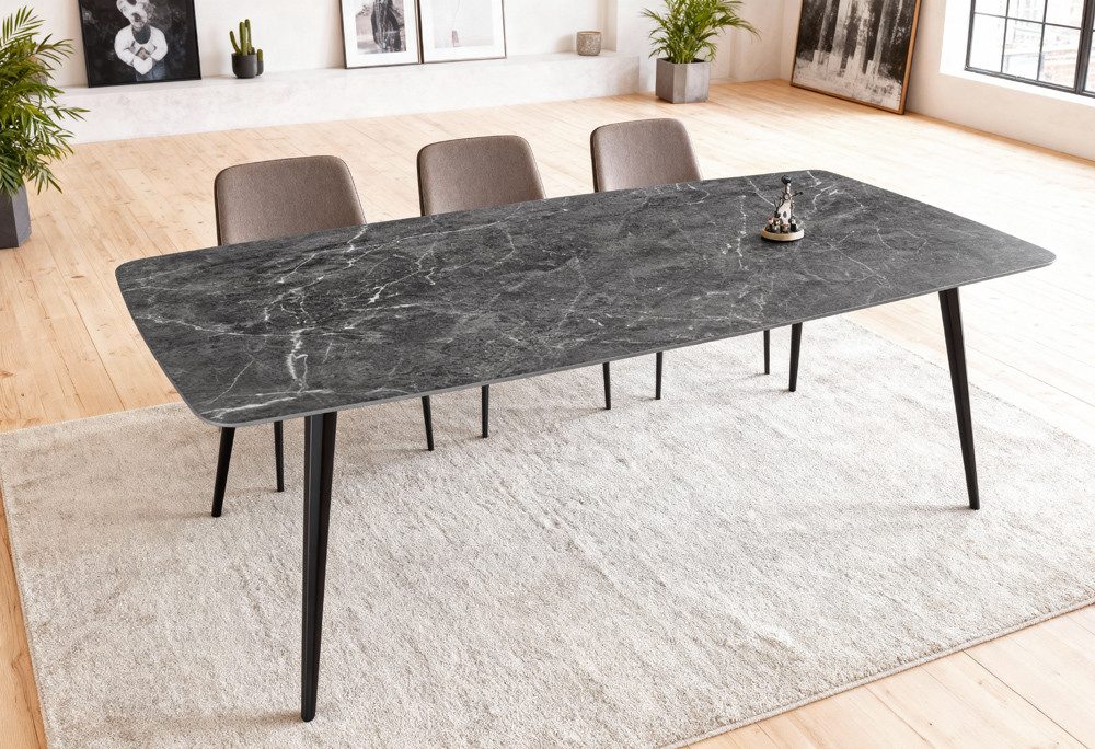 riess-ambiente Esstisch MILANO 180cm anthrazit / schwarz · Keramik, Metallgestell, rechteckig (Einzelartikel, 1-St), Tisch im Naturstein-Design mit 8 Plätzen - ideal für Küche & Esszimmer