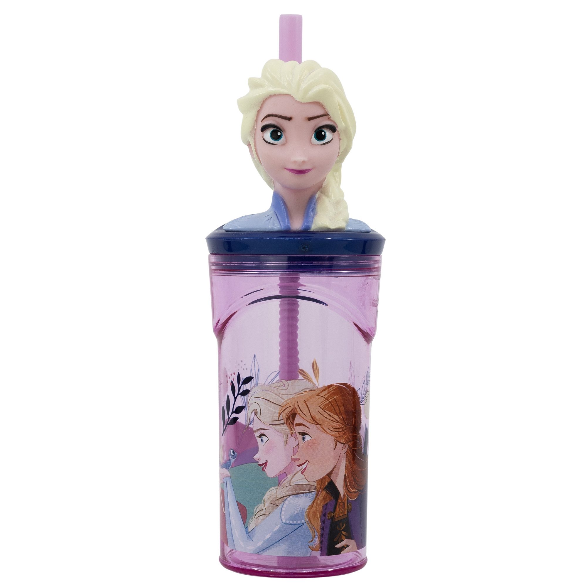 Disney Kinderbecher Disney Die Eiskönigin Elsa 3D Kinder Trinkbecher mit Halm, Kunststoff, 360 ml