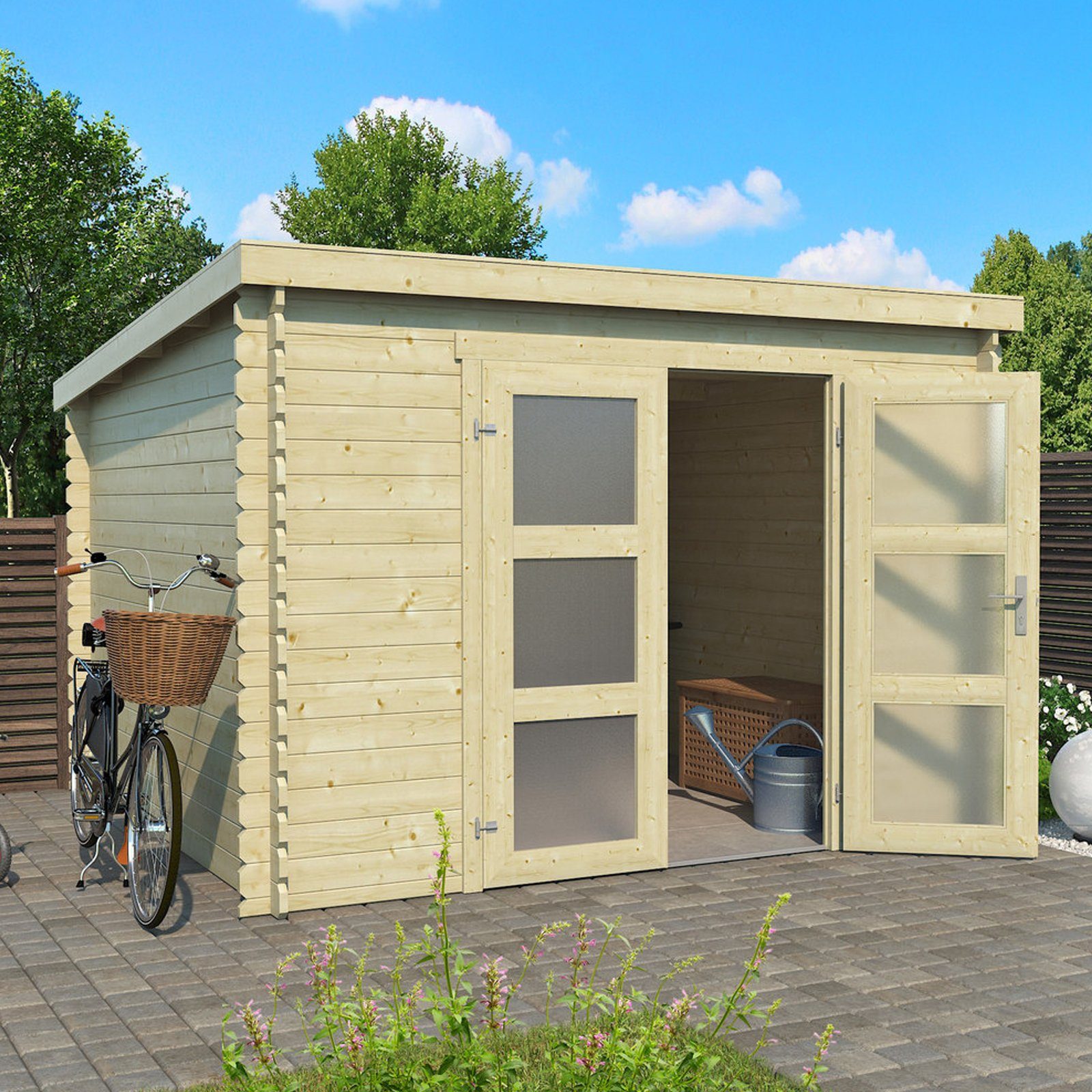 LASITA MAJA Gartenhaus Gerätehaus Садовые сараи Schuppen aus Holz mit Pultdach Blockhaus, Blockbohlensystem