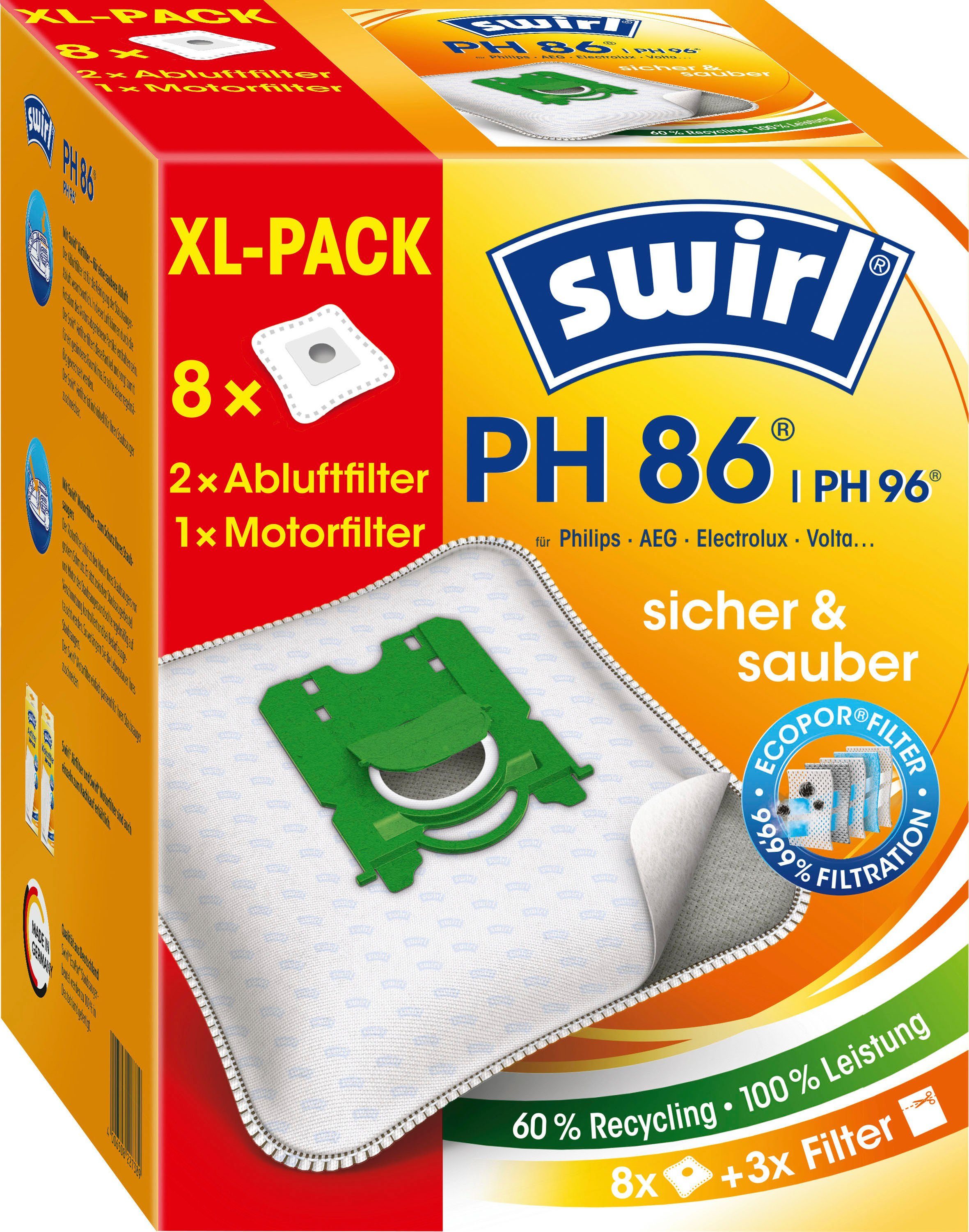 Swirl Staubsaugerbeutel Swirl® PH 86/96 EcoPor® XL Vorteilspack, passend  für AEG, Philips, 11 St., für Philips, Filtert bis zu 99,99% des Hausstaubs  & allergenen Feinstaubs