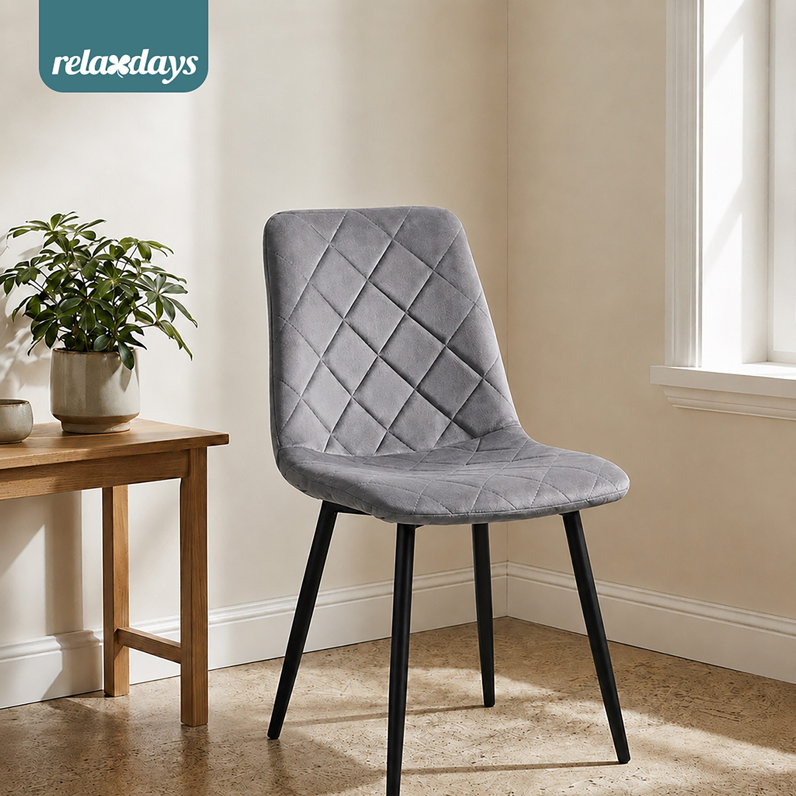 relaxdays Esszimmerstuhl Samt Esszimmerstuhl Set (4 St), grau, 4er Pack – Bild 5 von 5