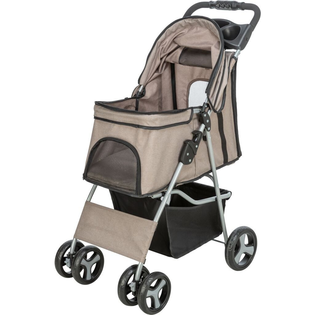 TRIXIE Hundebuggy Buggy mit 4 Rädern für Hunde bis 15 kg - taupe - 47 × 100 × 80 cm