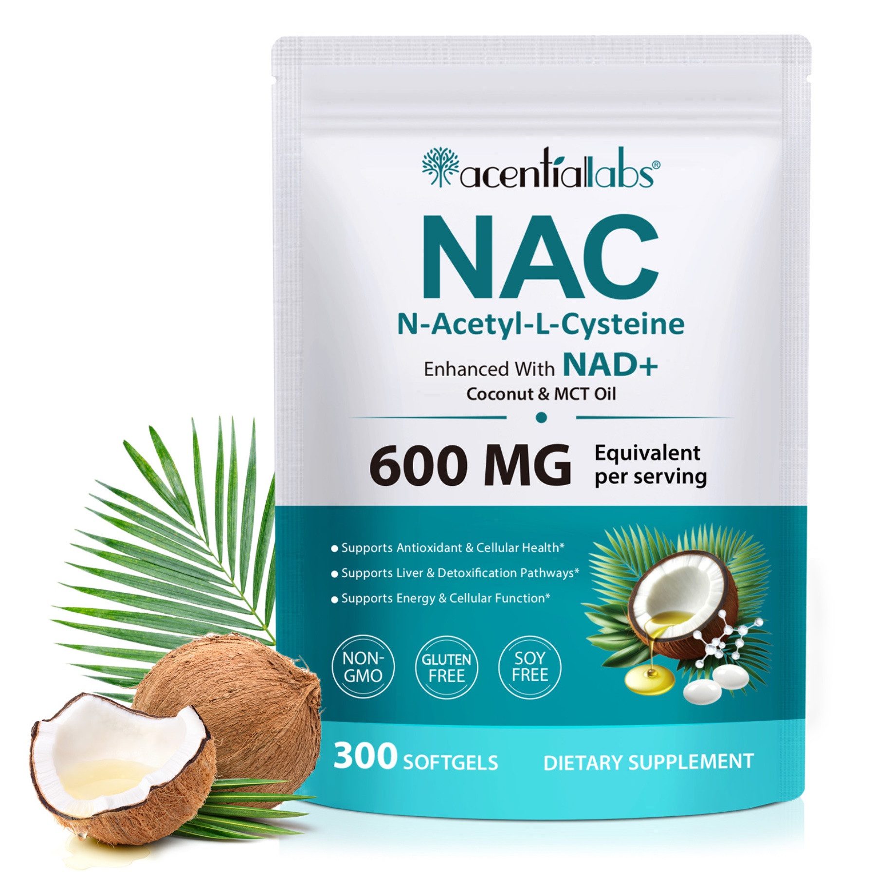 Acentiallabs NAC N-Acetyl L-Cysteine Aminosäure Softgels Hochdosiert Immunsystem Softgels, 300 er, Bodybuilding, Energiestoffwechsel, Fitness, Fitnessstudio
