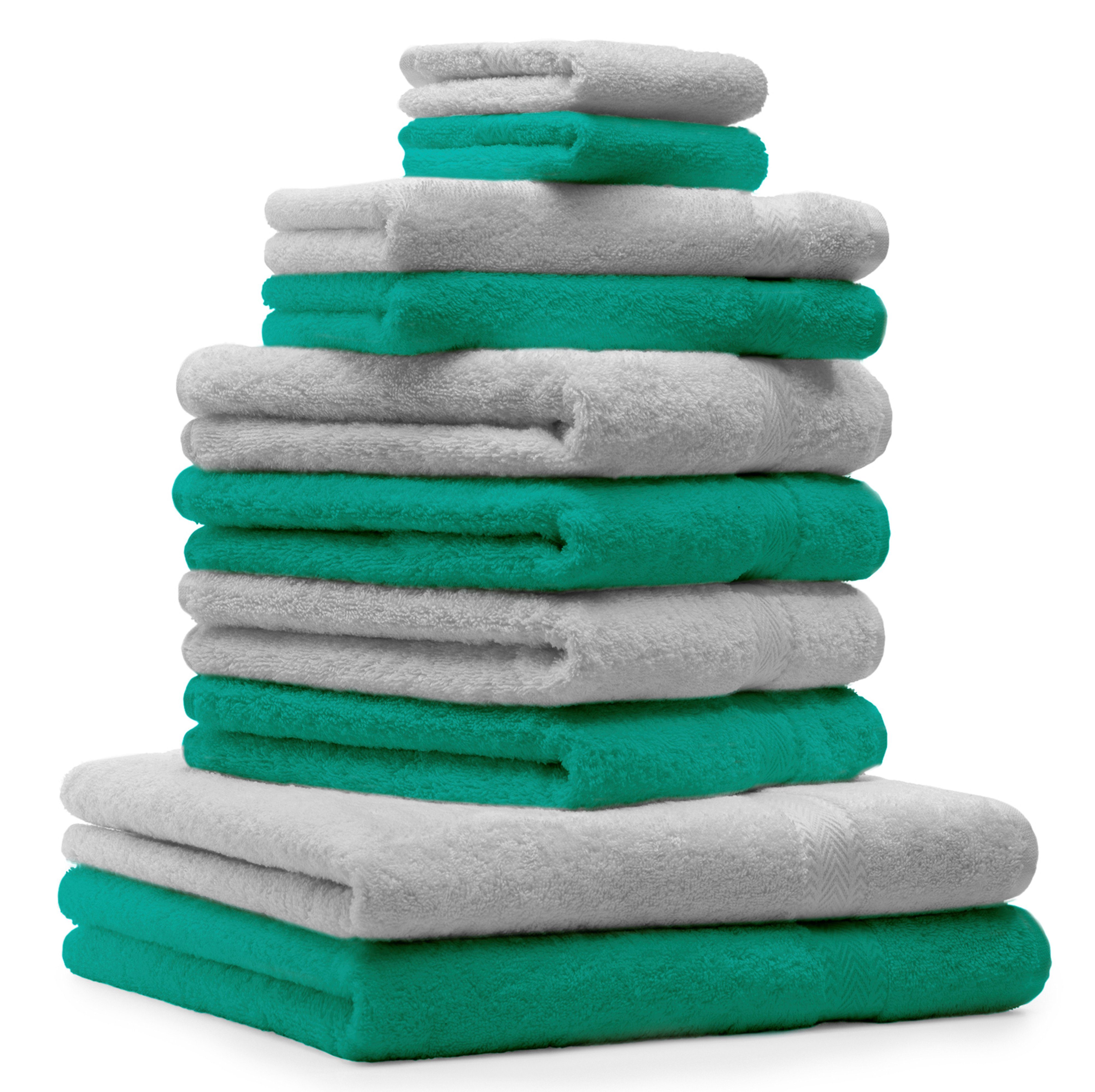 Betz Handtuch Set 10-TLG. Handtuch-Set ClassicFarbe smaragdgrün und silbergrau, 100% Baumwolle