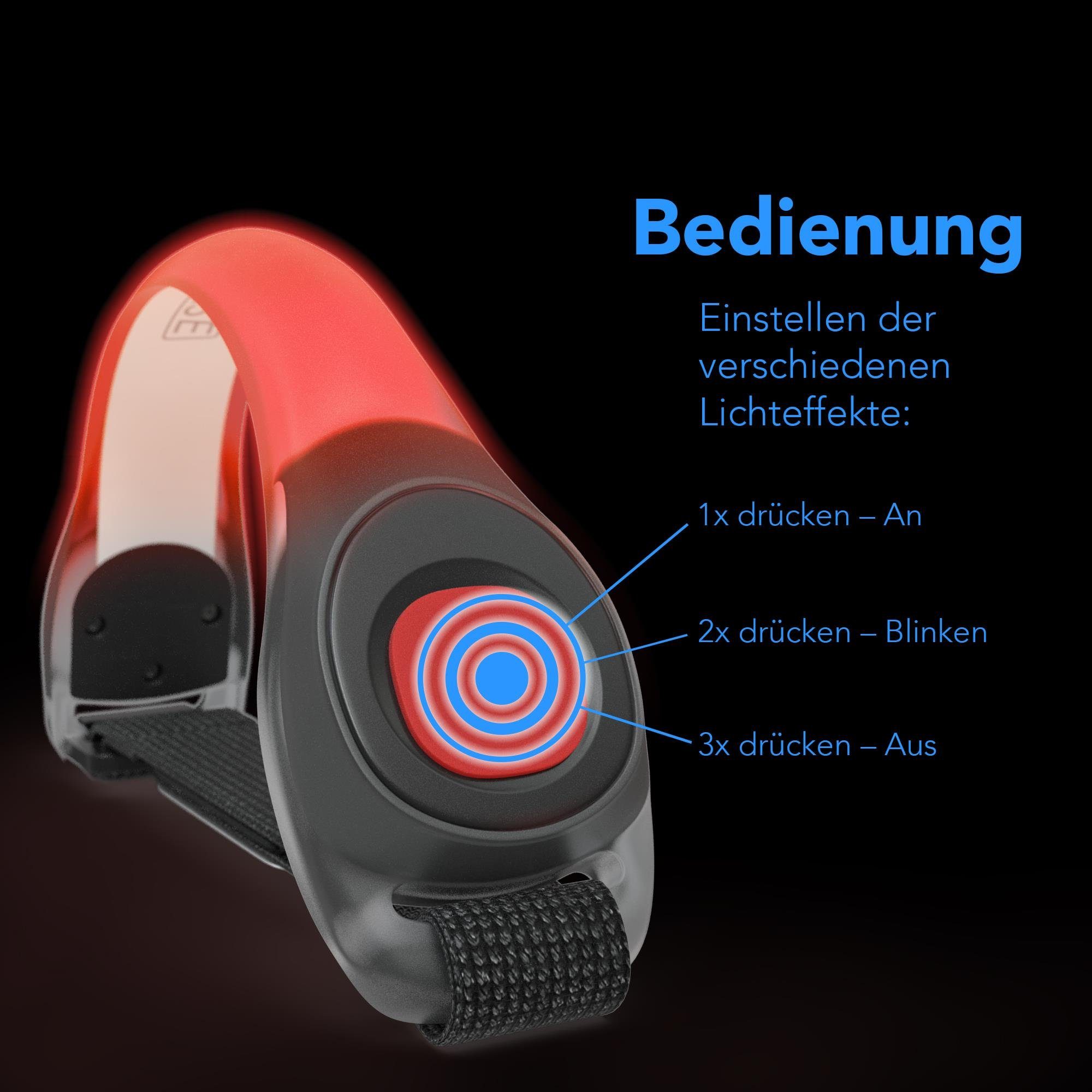 EAZY CASE Fahrradreflektor 2er Set LED Binkarmband, Reflektorband Joggen Reflektor Armband Jogging Armband LED Licht Rot