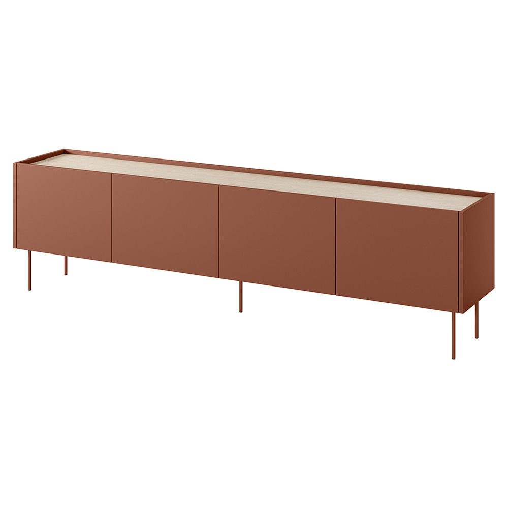 Lomadox Lowboard DELFT-141, in rot und Eiche, 220 cm breit, grifflos
