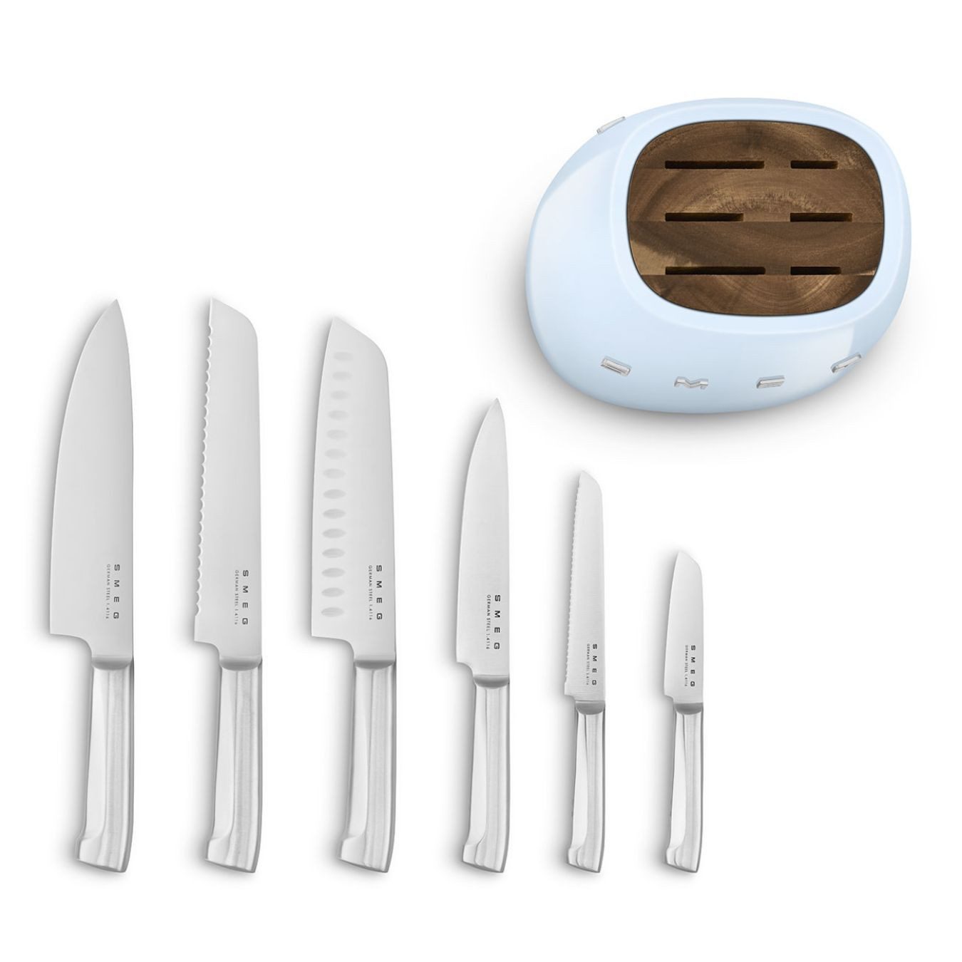Smeg Messerblock KBSF0 aus Edelstahl mit Koch-, Allzweck- & Gemüsemesser