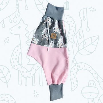 kennydoo Jogger Pants Baby & Kinder Pumphose rosa Eukalyptus Lama Gr. 56 bis 104 mit elastischem Bund, Bündchen krempelbar, weiter Schnitt