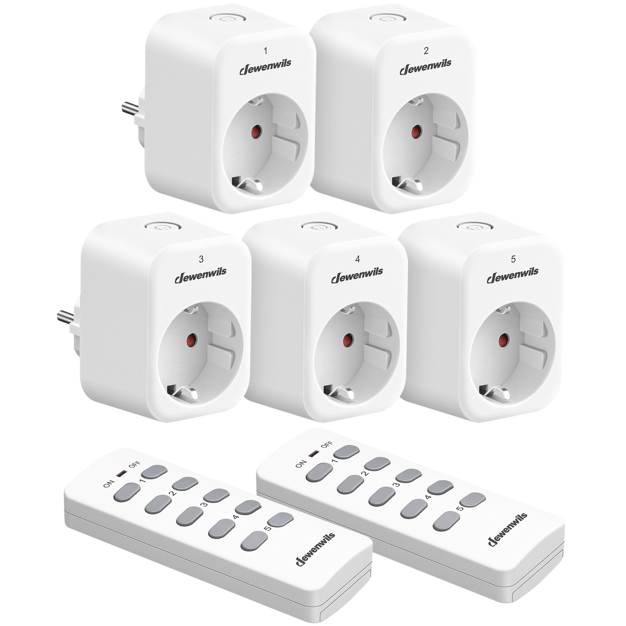 DEWENWILS Funksteckdose mit Fernbedienung, max. 2300 W, 5-St., Erweiterbarer Lichtschalter für Feiertagsdeko, 30M Reichweite