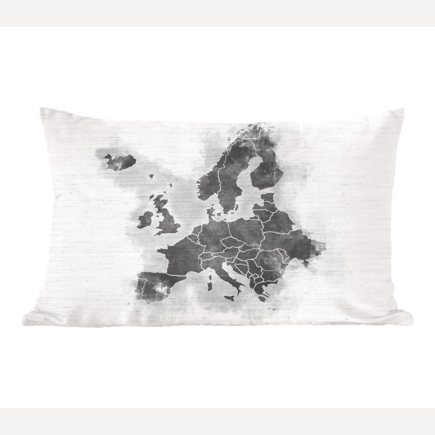 MuchoWow Dekokissen Europa-Karte mit einzigartigem Hintergrund - schwarz und weiß, Wohzimmer Dekoration, Zierkissen, Dekokissen mit Füllung, Schlafzimmer