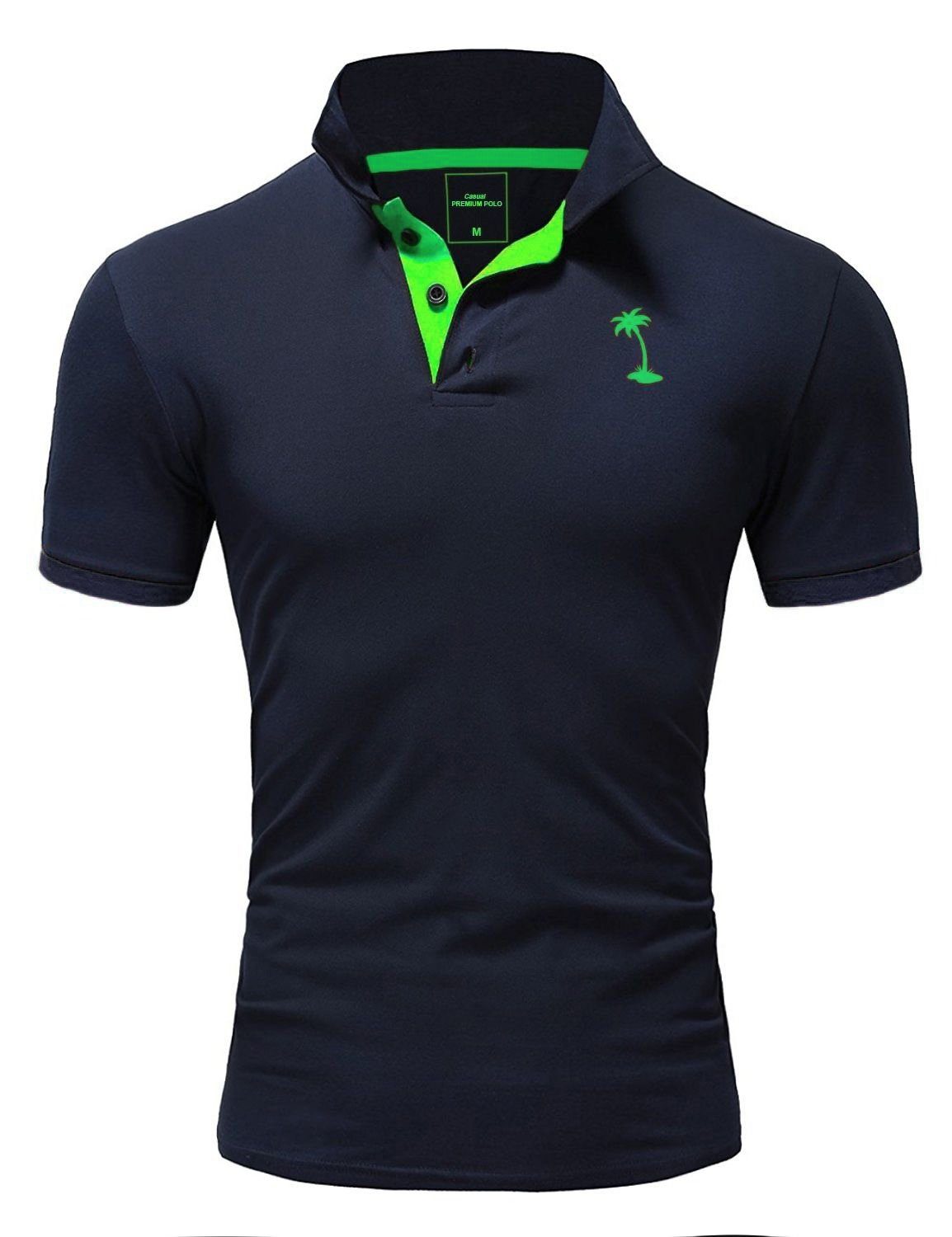 behype Poloshirt CAROY mit kontrastfarbener Stickerei blau-grün