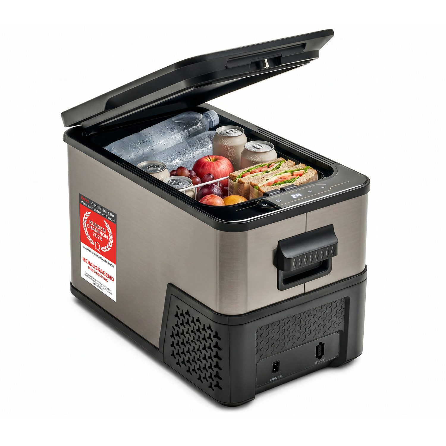 TZS FIRST AUSTRIA Elektrische Kühlbox Kompressor 27L, 12V /230V Anschluss, 12-V-Stecker fürs Auto, für Camping, Festivals, Reisen, mit Kühlfunktion