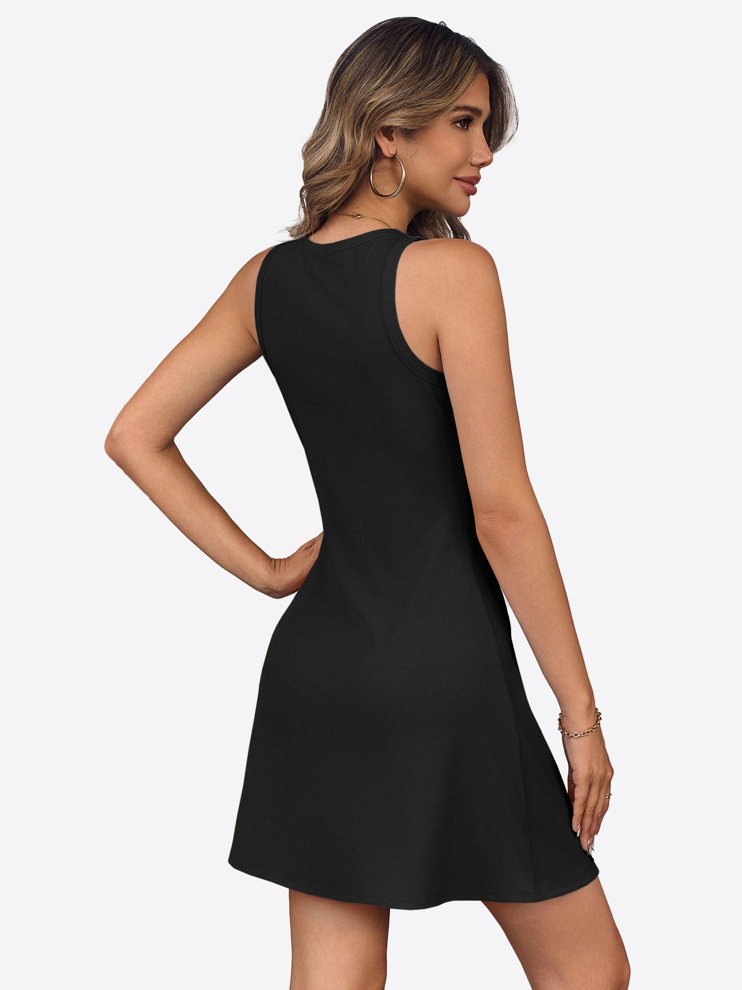 Imily Bela Strickkleid Damen Ärmelloses Kleid mit Rundhals (Packung, 1-tlg., 1per-Pack) in Unifarbe – Bild 2 von 5