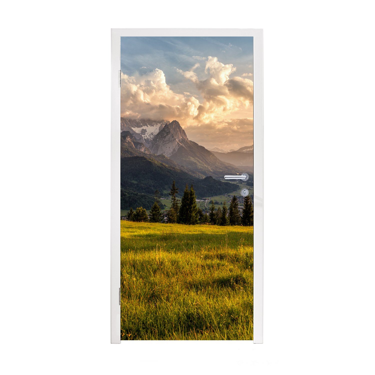 MuchoWow Türtapete Alpen - Sonnenuntergang - Berg, Matt, bedruckt, (1 St), Fototapete für Tür, Türaufkleber, 75x205 cm