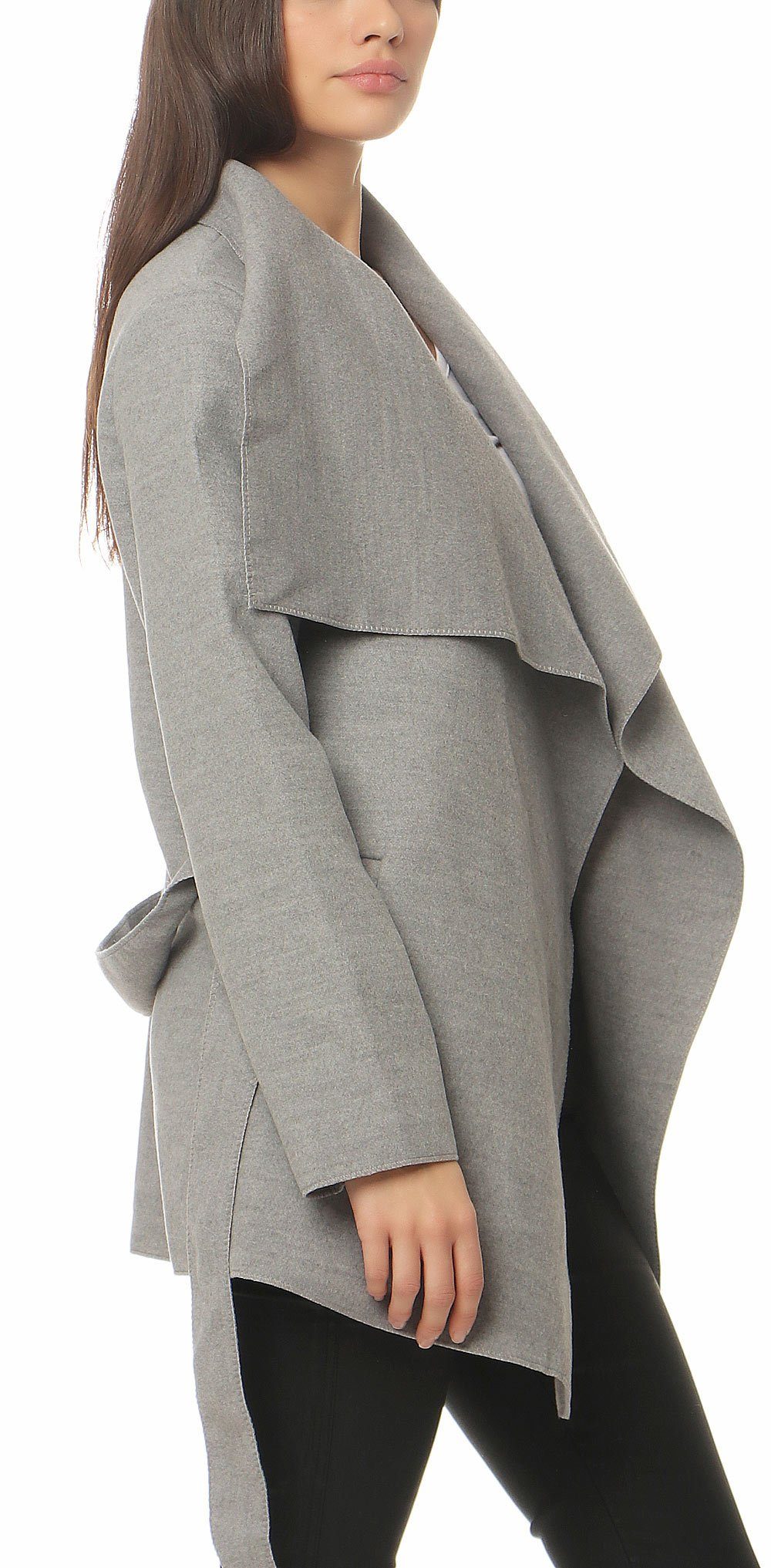 malito more than fashion Kurzmantel malito Damen Mantel kurz mit Wasserfall-Schnitt, Trenchcoat mit Gürte Mantel mit Bindegürtel im Wasserfall-Schnitt Einheitsgröße