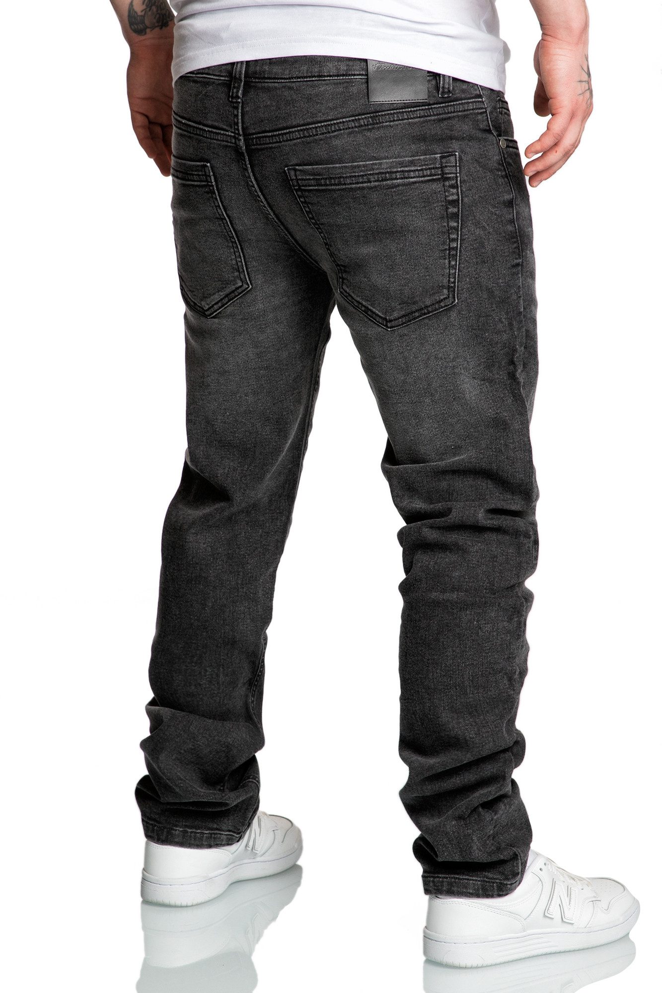 Amaci&Sons Straight-Jeans COPPELL Sweathose im Denim Look Herren Sweathose in Stretch Denim Basic Jeans Kordel – Bild 5 von 5
