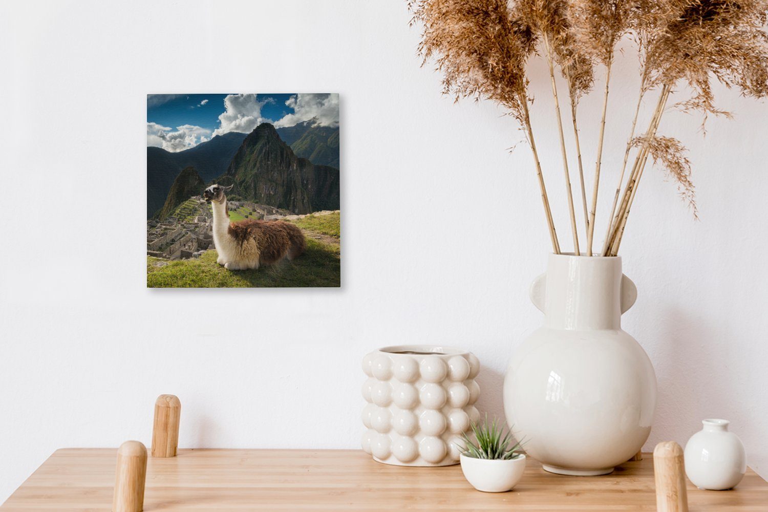 OneMillionCanvasses® Leinwandbild Peru - Machu Wohnzimmer Picchu für Bilder Alpaka, - (1 Leinwand Schlafzimmer St)