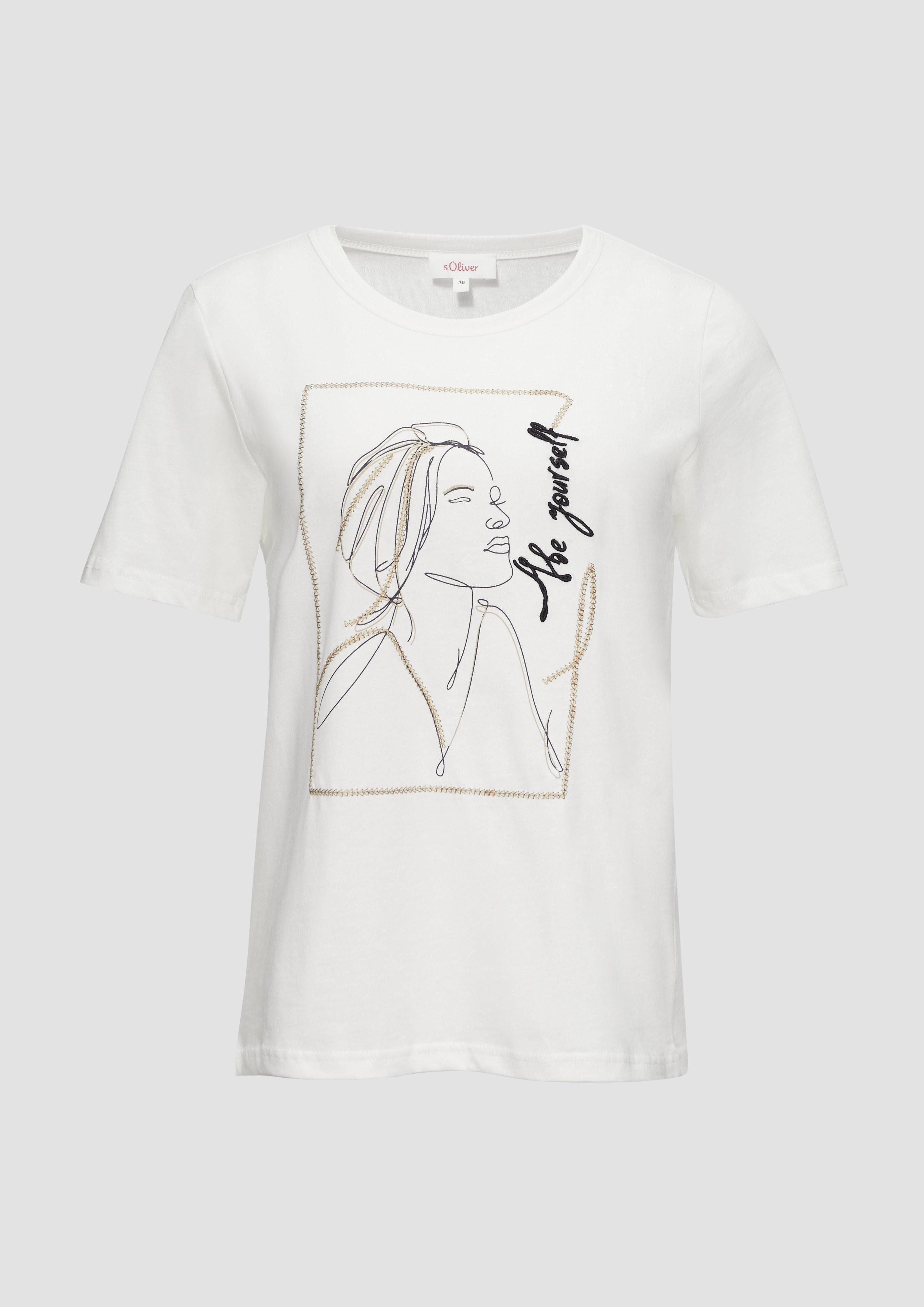 s.Oliver Kurzarmshirt T-Shirt mit Stickerei-Artwork Stickerei günstig online kaufen