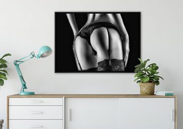 Pixxprint Leinwandbild Frauen Po mit Strapsen, Wanddekoration (1 St), Leinwandbild fertig bespannt, in einem Schattenfugen-Bilderrahmen gefasst, inkl. Zackenaufhänger