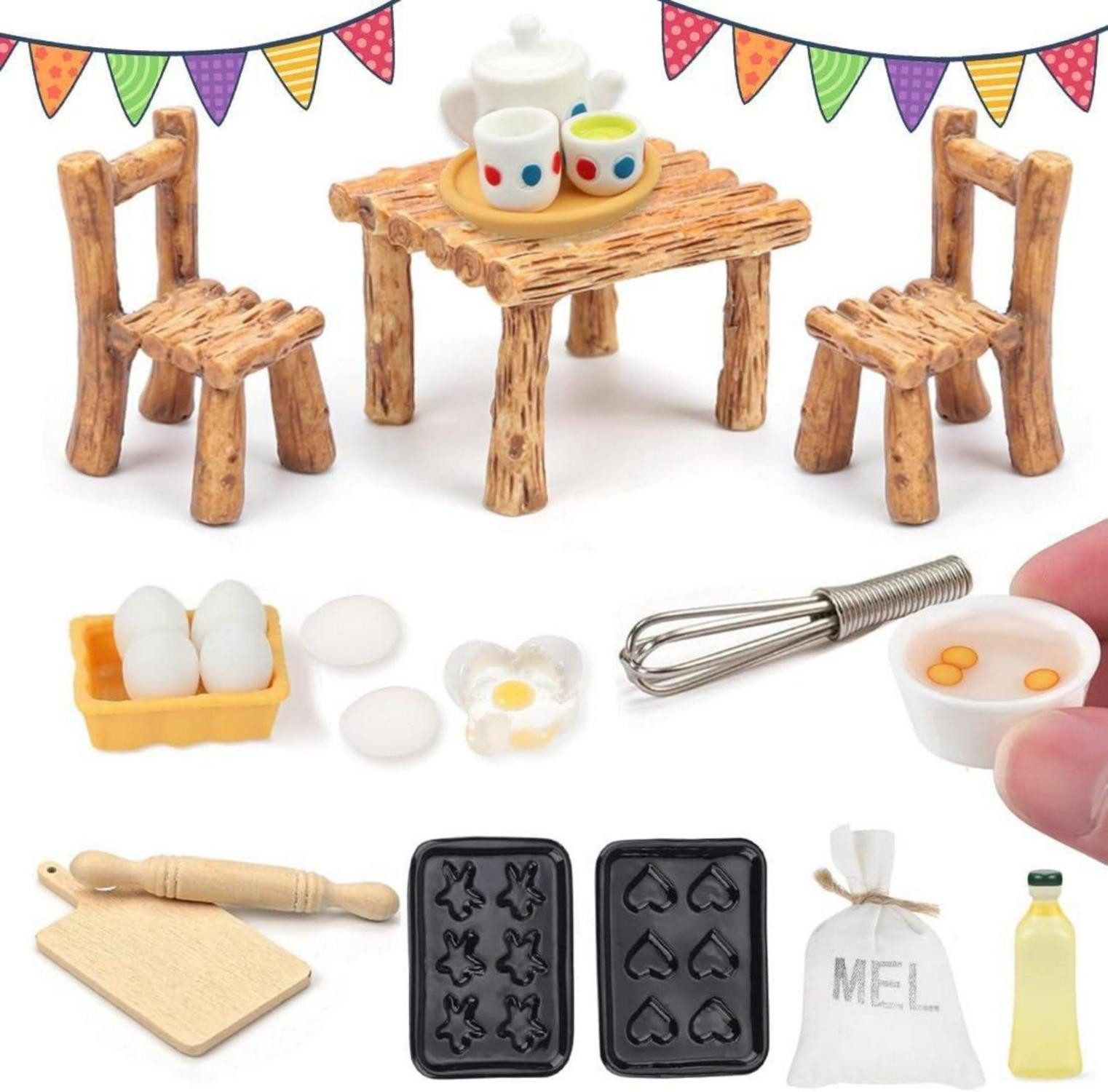 Back-Set Miniatur Küche Puppenhaus Zubehör, Mini Möbel Deko Set Weihnachten