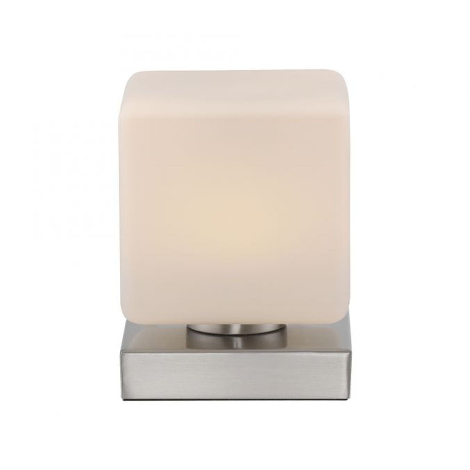 Licht-Erlebnisse Nachttischlampe CHILLHALL, LED fest integriert, Warmweiß, Metall Glas LED Dimmer Touch Funktion 16 cm hoch Stahl Weiß 580 lm