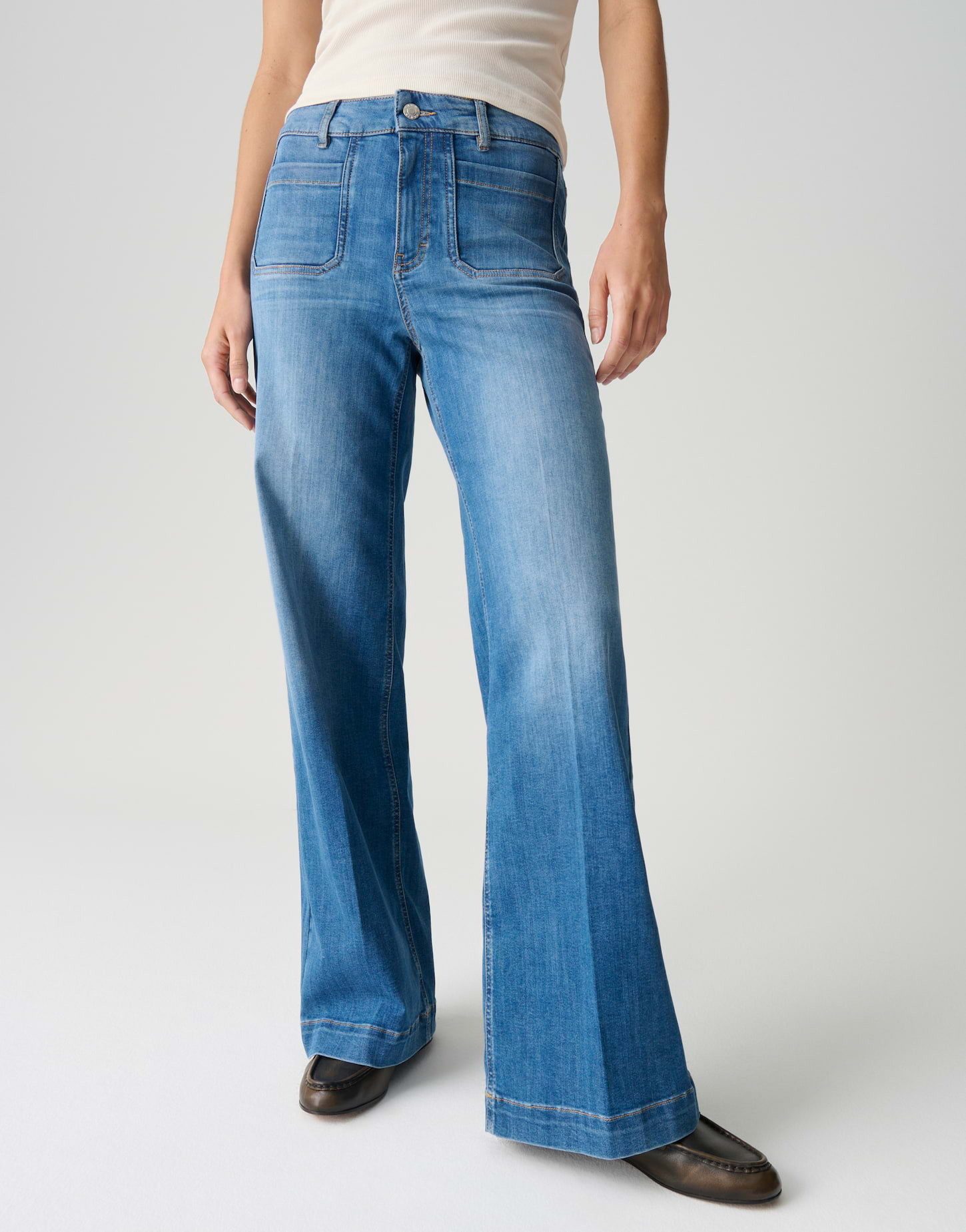 OPUS PANTS Palazzohose MELLY CRISP aus Dry Indigo® Mid Rise Weite Silhouette mit subtilen Used-Effekten