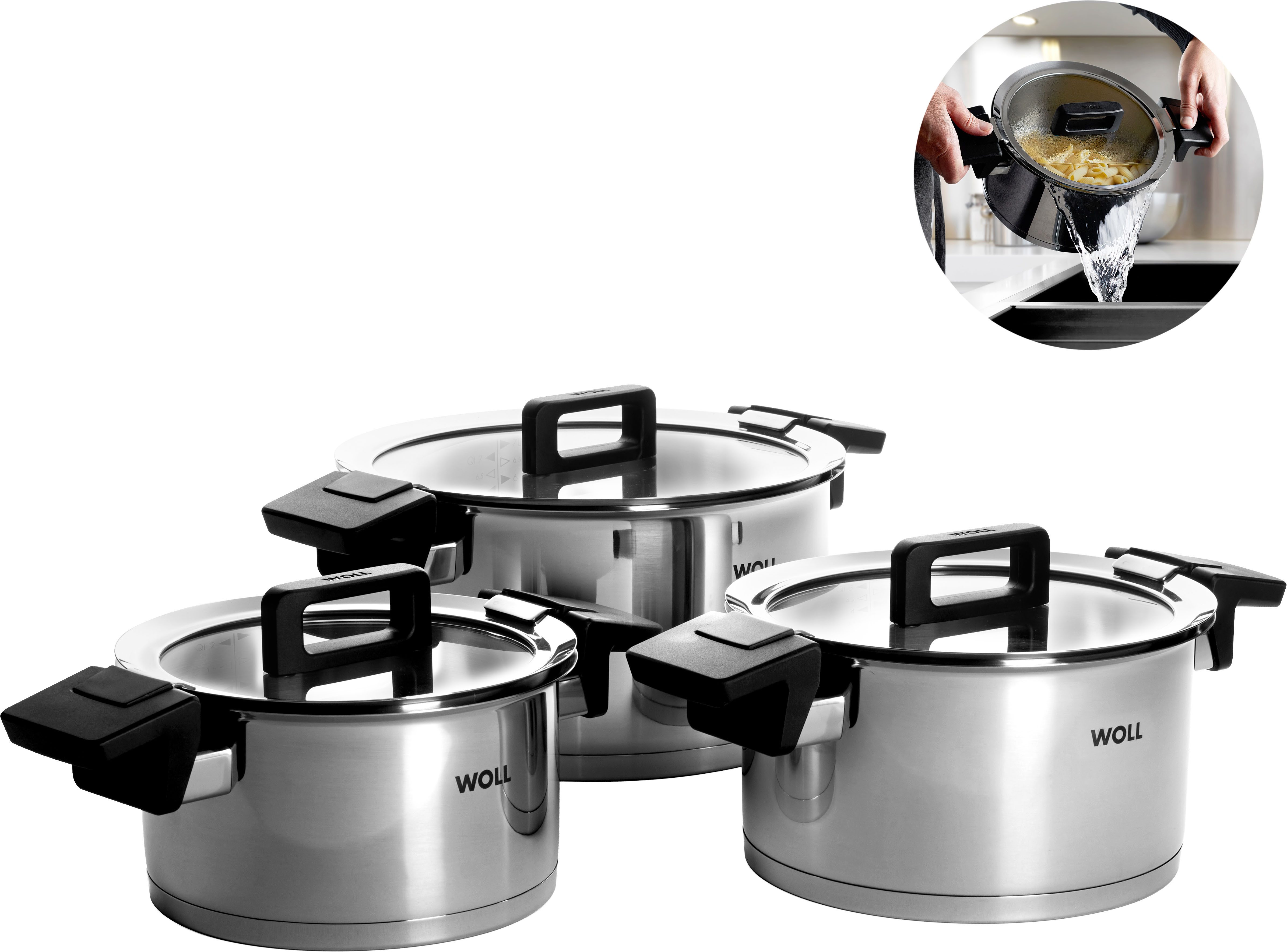 WOLL Topf-Set Concept, Edelstahl 18/10 (Set, 6-tlg), 5 mm dicker, vollständig gekapselter Boden