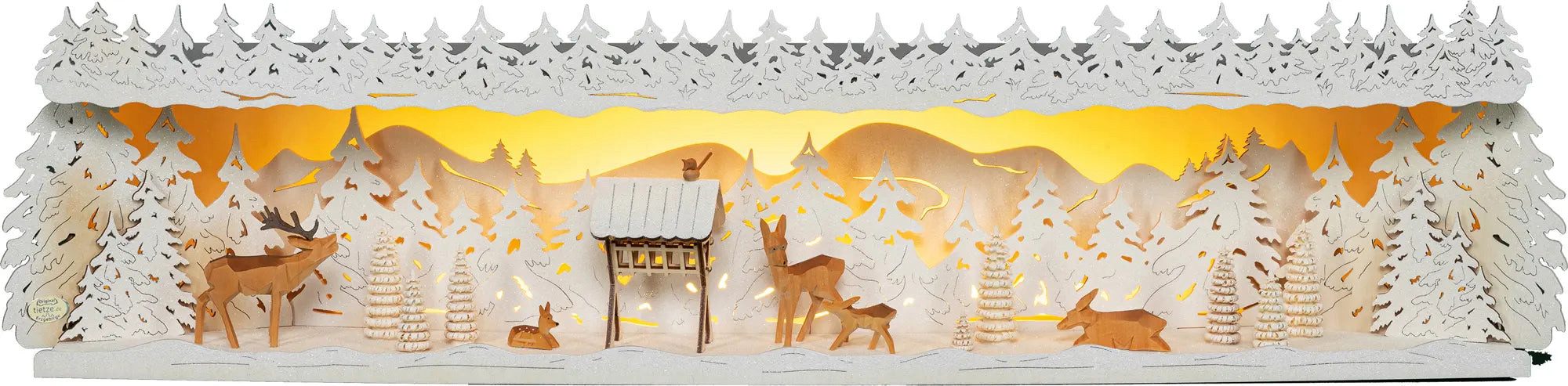 Tietze Erzgebirgsdesign LED Schwibbogen Erhöhung Winterwald beschneit, 76x18,5x15 cm (BxHxT)