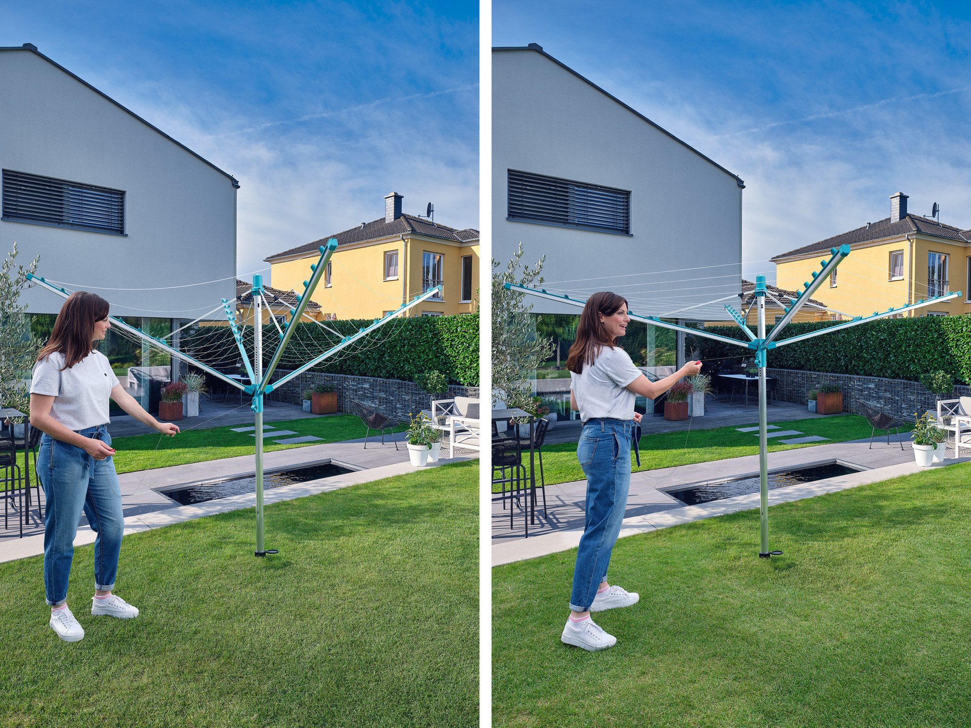 Leifheit Wäschespinne Wäscheschirm Linomatic 400 Easy, 40m Leinenlänge, Leinenautomatik, Easy-Lift-System, Bodenhülse – Bild 5 von 5