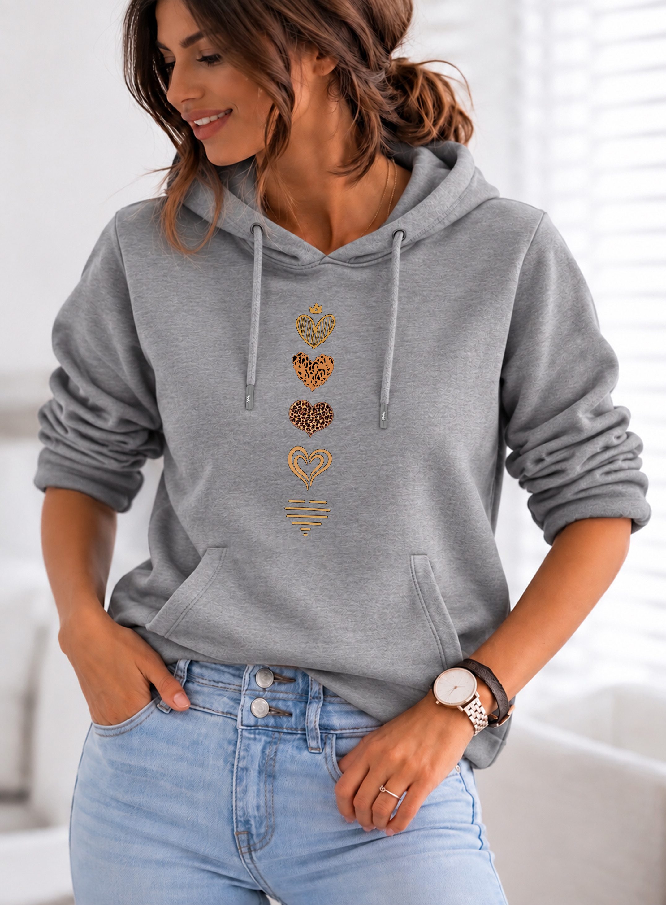 RMK Kapuzenpullover Hoodie Damen Winter Pullover Fleece Basic Herz mit Baumwolle