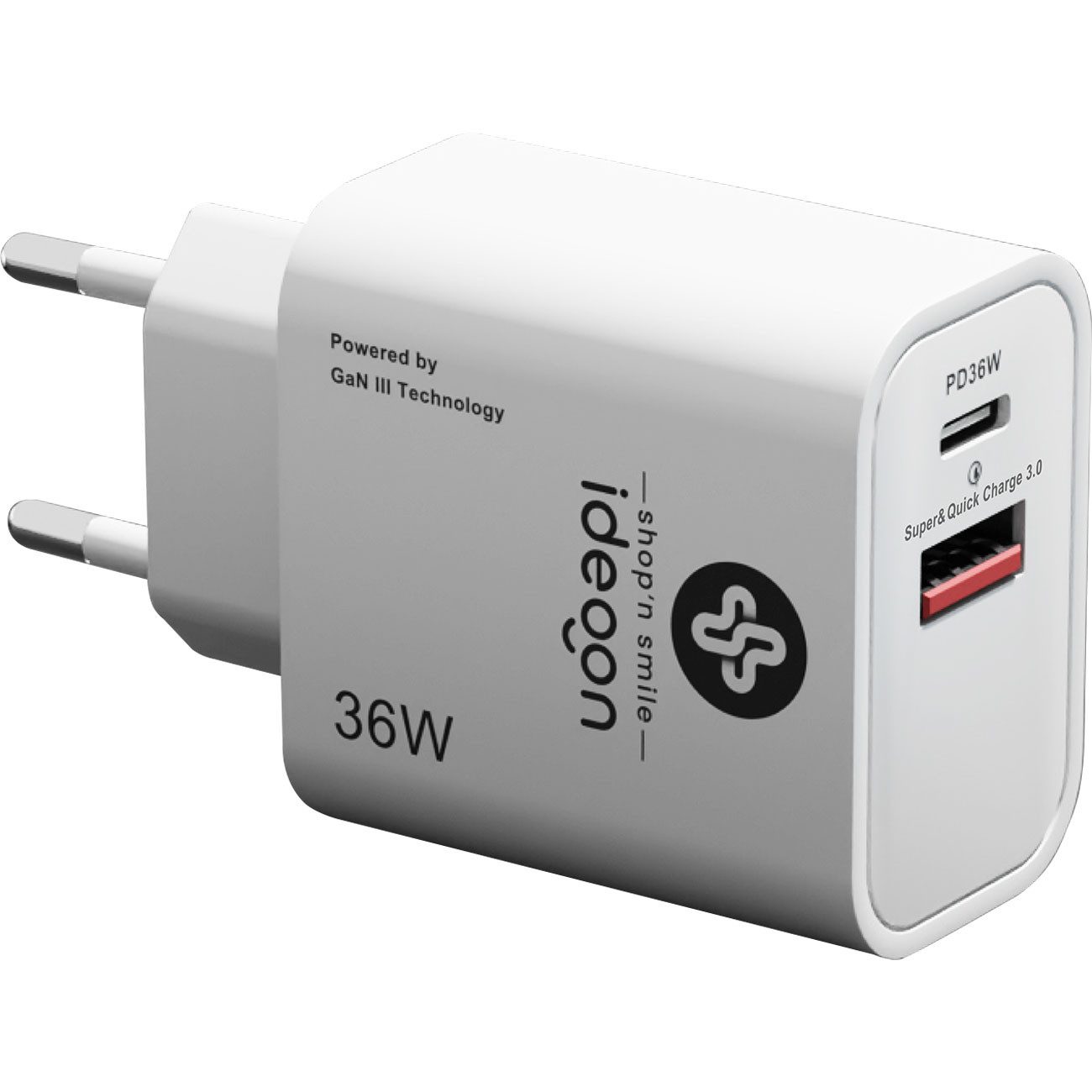 shop'n smile ideoon Dual 36W USB Ladegerät Schnellladegerät USB-C & USB-A GaN III Smartphone-Ladegerät (1-tlg., 1er/2er/3er-Set, USB-Ladestecker/GaN III Technologie & USB-C PD Schnelllader)