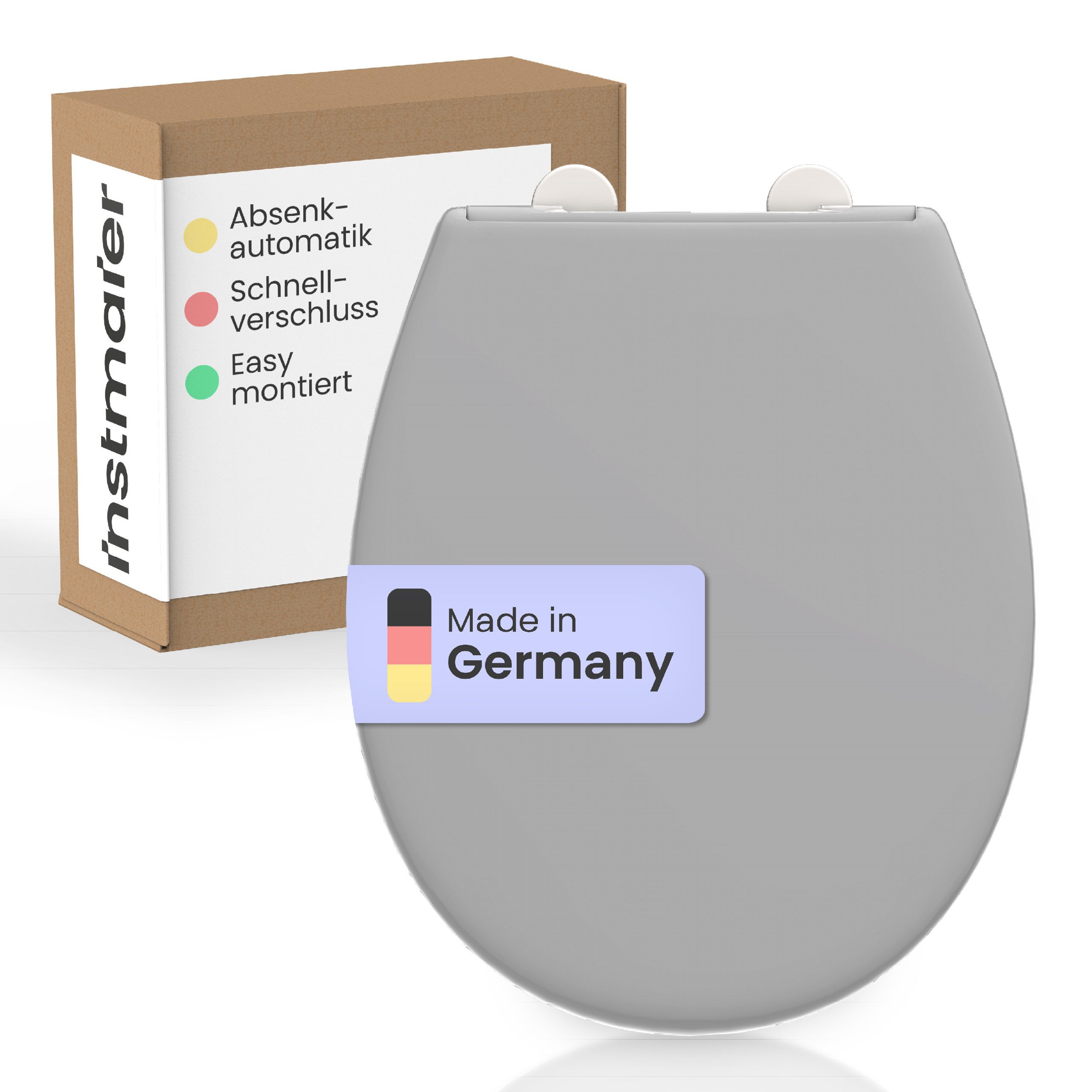instmaier WC-Sitz Alma, Made in Germany, bakterienabweisendes Duroplast, bis 250kg, Manhattan-Grau, mit Absenkautomatik, zur Reinigung abnehmbar