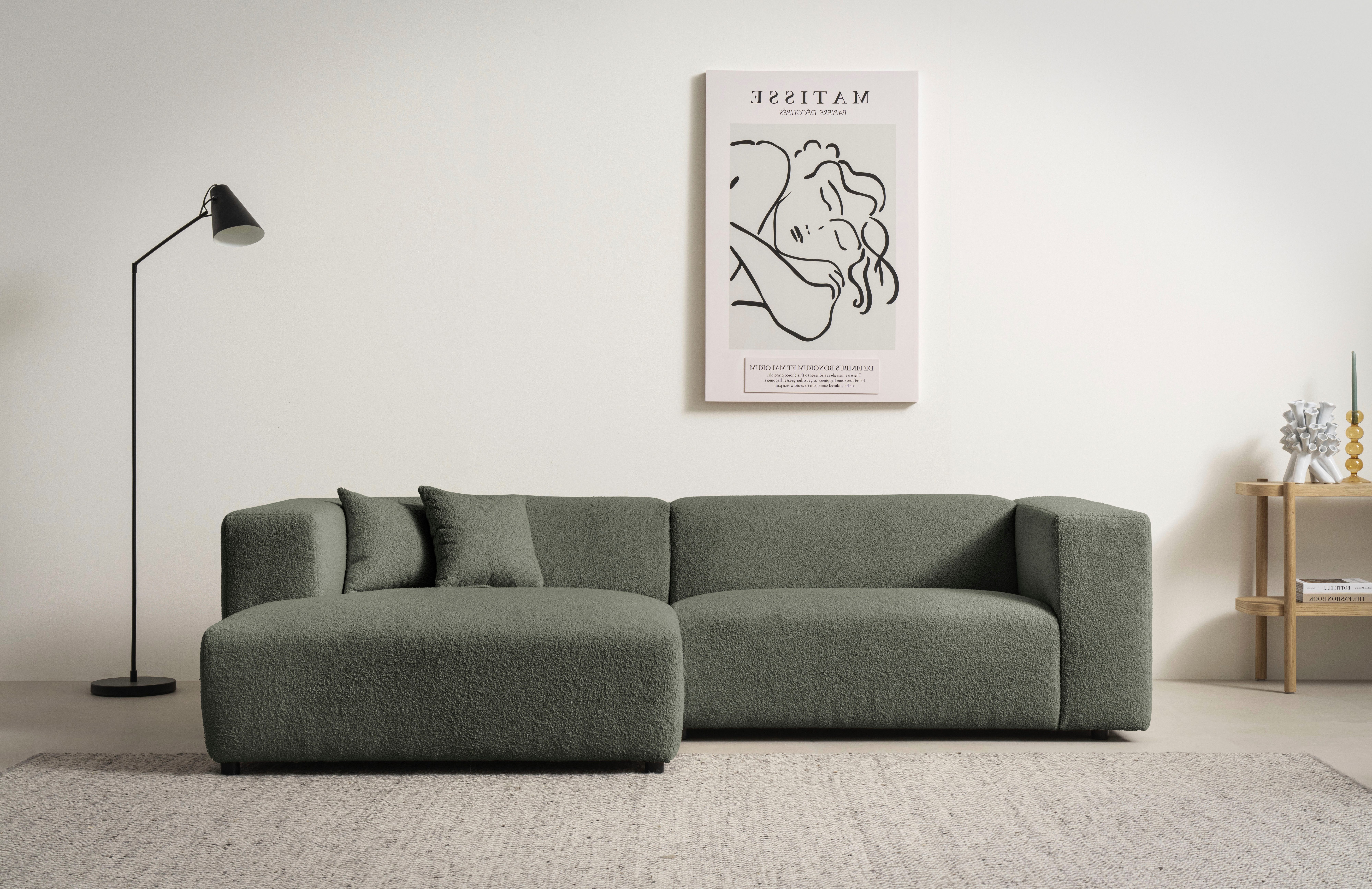 Ecksofa BAKELS, L-Form in Cord oder Boucle-Stoff, moderne Couch