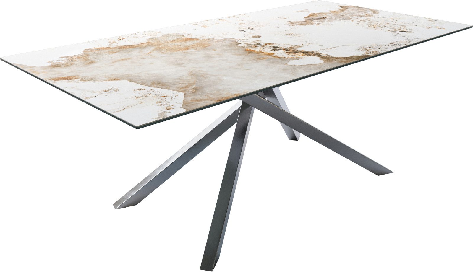 DELIFE Esstisch Edge, 200x100 cm Keramik Minas Melange Weiß-Beige Kreuzgestell Rechteck Edel